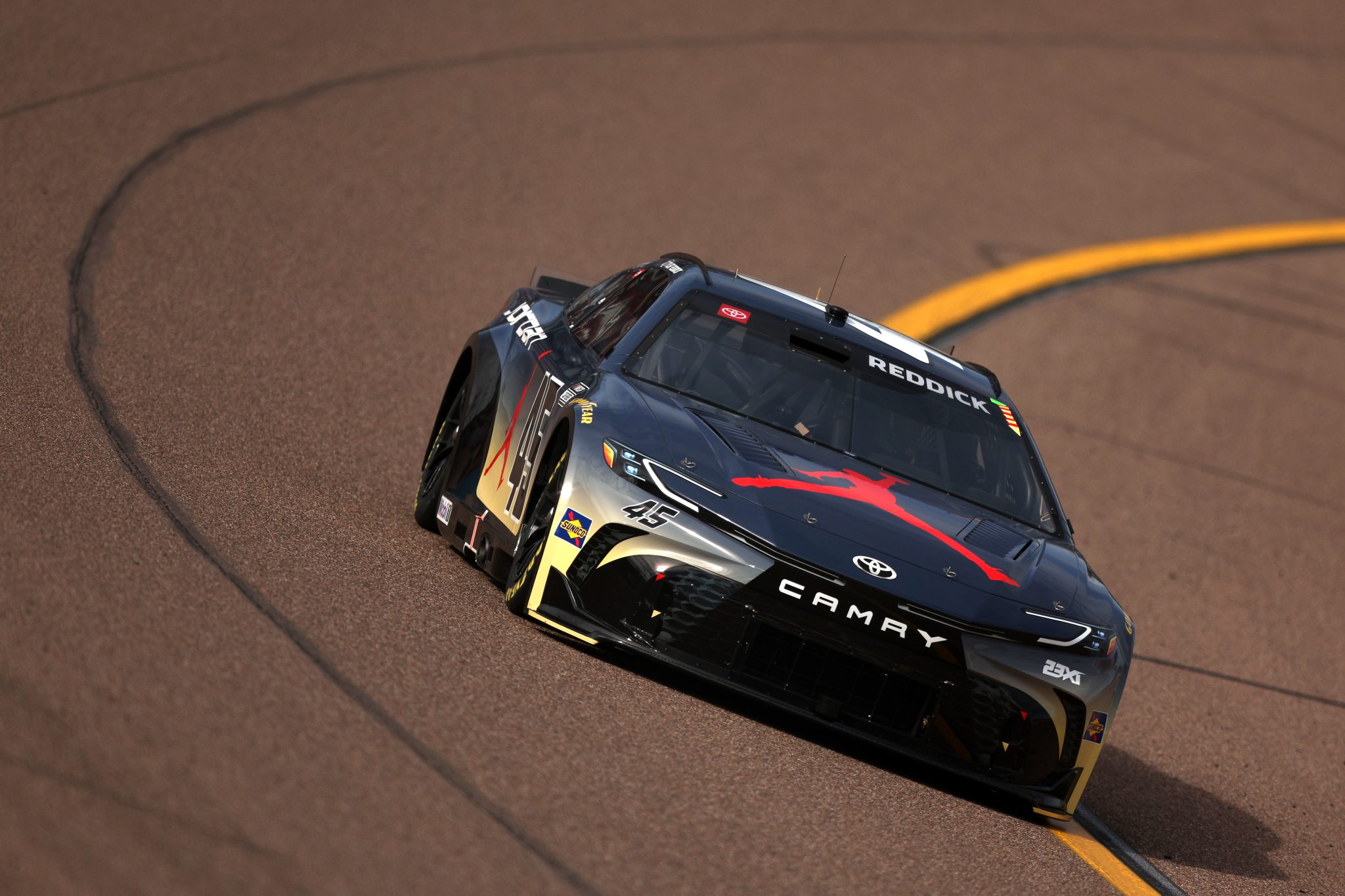 AVONDALE, ARIZONA - MARCH 07: Tyler Reddick, driver of the #45 Jordan Brand Toyota, drives during practice for the NASCAR Cup Series Straight Talk Wireless 500 at Phoenix Raceway on March 07, 2026 in Avondale, Arizona. (Photo by Meg Oliphant/Getty Images) | Getty Images