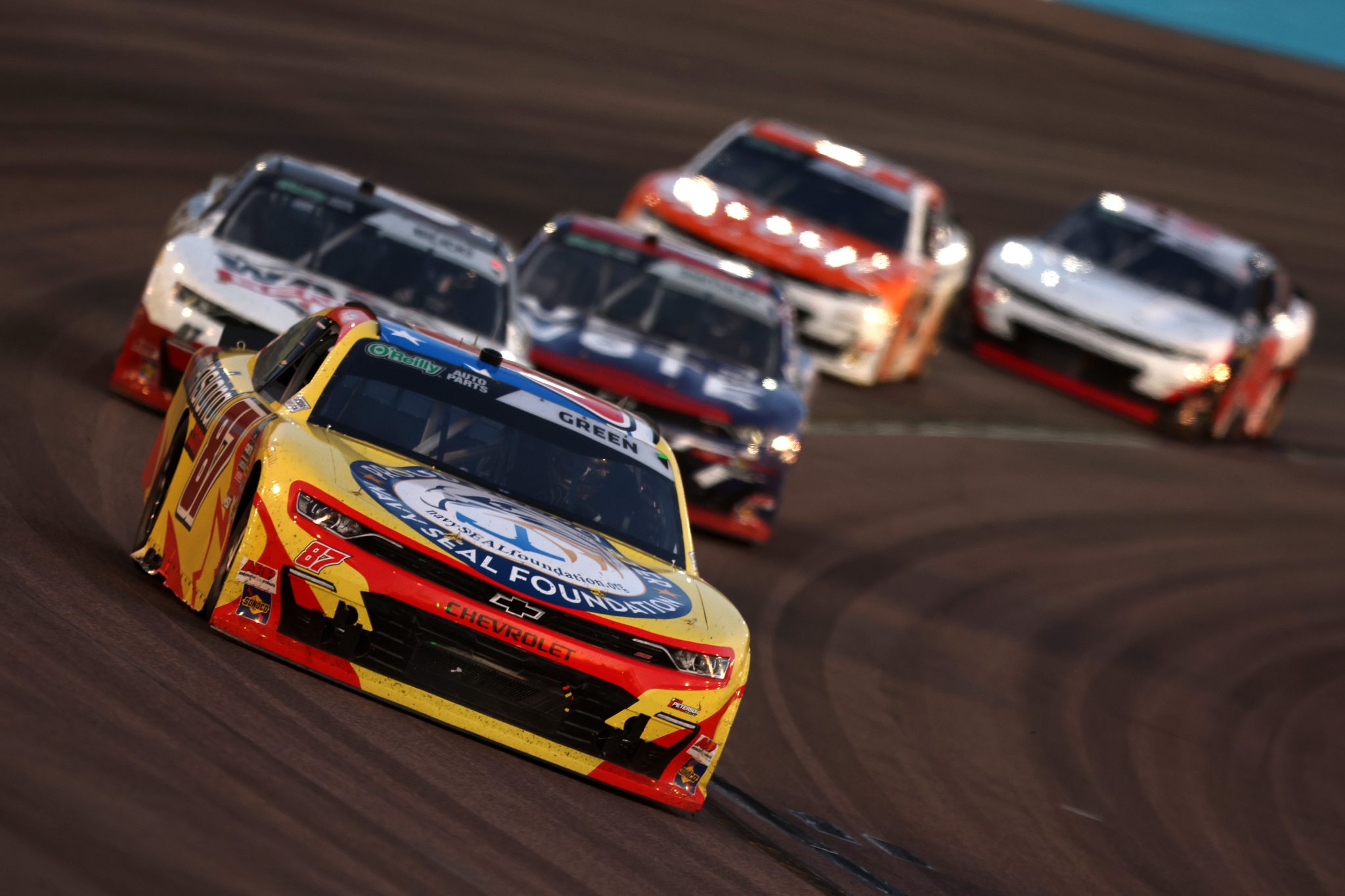 AVONDALE, ARIZONA - MARCH 07: Austin Green, driver of the #87 Peterson Racing Chevrolet, drives during the NASCAR O'Reilly Auto Parts Series GOVX 200 at Phoenix Raceway on March 07, 2026 in Avondale, Arizona. (Photo by Meg Oliphant/Getty Images) | Getty Images