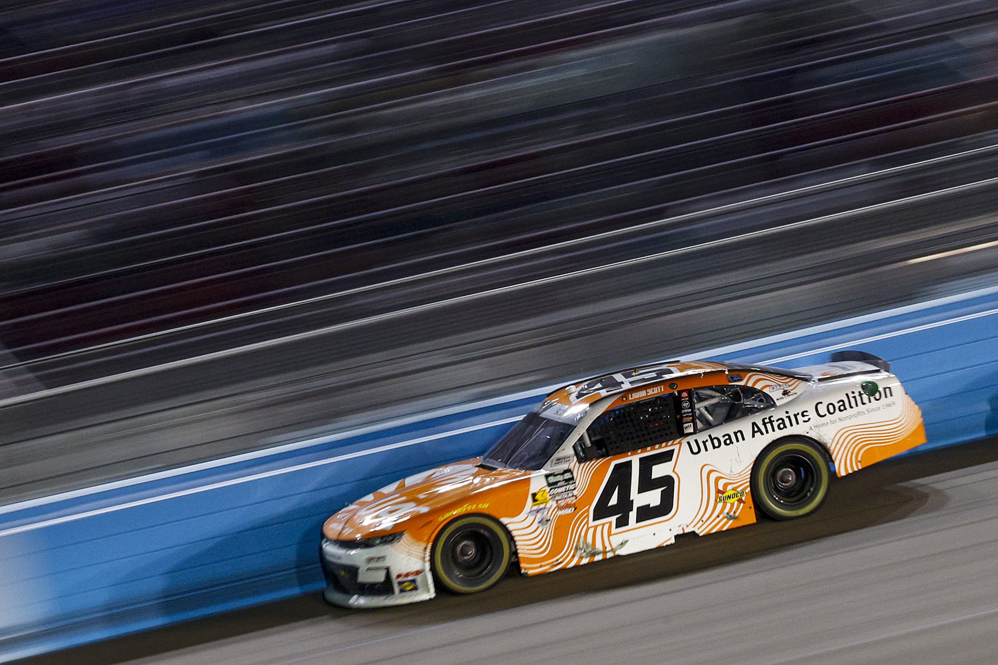 AVONDALE, ARIZONA - MARCH 07: Lavar Scott, driver of the #45 Urban Affairs Coalition Chevrolet, drives during the NASCAR O'Reilly Auto Parts Series GOVX 200 at Phoenix Raceway on March 07, 2026 in Avondale, Arizona. (Photo by Sean Gardner/Getty Images) | Getty Images