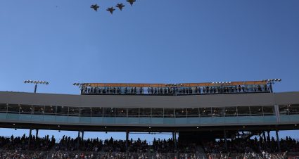 AVONDALE, ARIZONA - MARCH 08: A general view of the flyover during pre-race ceremonies prior to the NASCAR Cup Series Straight Talk Wireless 500 at Phoenix Raceway on March 08, 2026 in Avondale, Arizona. (Photo by Meg Oliphant/Getty Images) | Getty Images