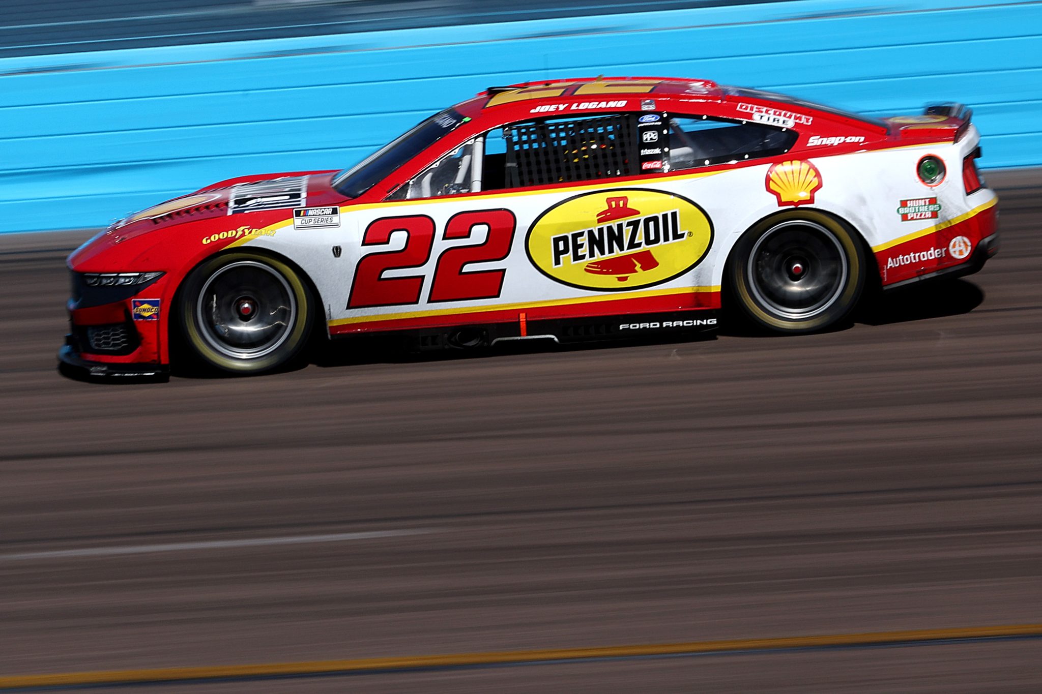 AVONDALE, ARIZONA - MARCH 08: Joey Logano, driver of the #22 Shell Pennzoil Ford, drives during the NASCAR Cup Series Straight Talk Wireless 500 at Phoenix Raceway on March 08, 2026 in Avondale, Arizona. (Photo by Meg Oliphant/Getty Images) | Getty Images