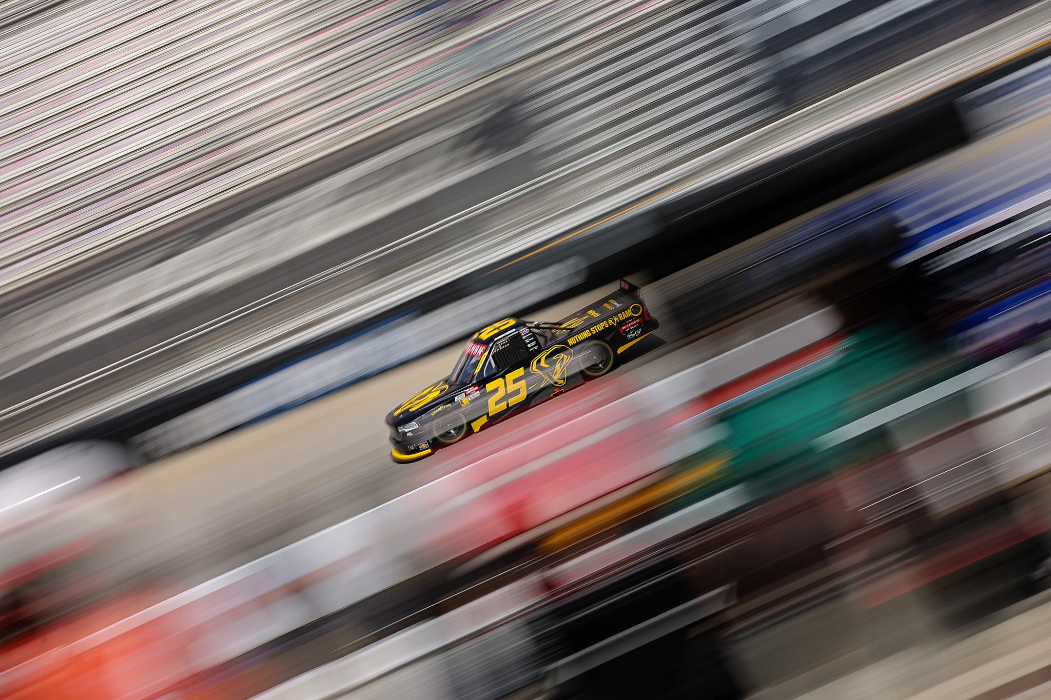 BRISTOL, TENNESSEE - APRIL 10: Carson Ferguson, driver of the #25 Ram Trucks RAM, drives during practice for the NASCAR Craftsman Truck Series Tennessee Army National Guard 250 at Bristol Motor Speedway on April 10, 2026 in Bristol, Tennessee. (Photo by Jonathan Bachman/Getty Images) | Getty Images