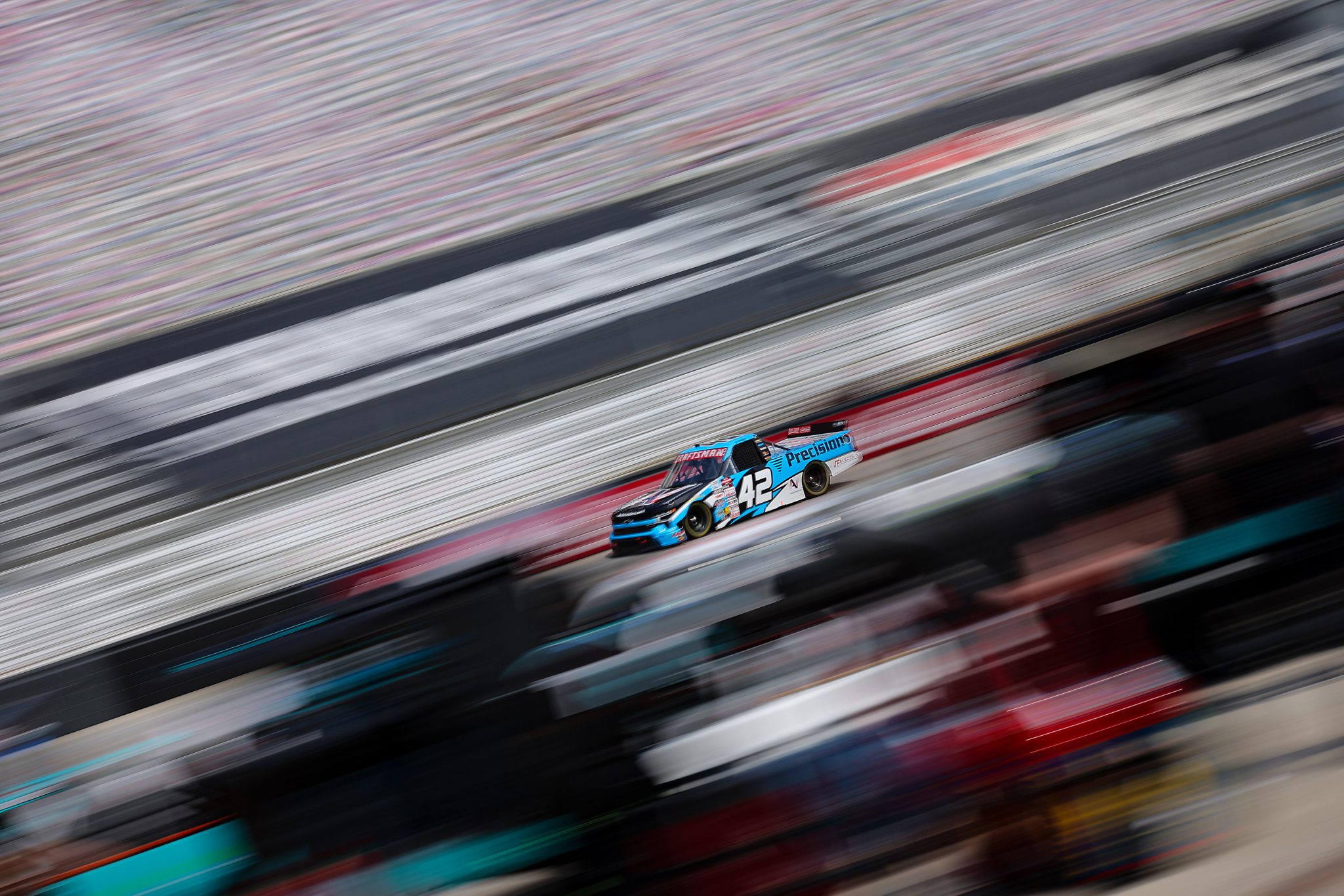 BRISTOL, TENNESSEE - APRIL 10: Tyler Reif, driver of the #42 Precision Vehicle Logistics Chevrolet, drives during practice for the NASCAR Craftsman Truck Series Tennessee Army National Guard 250 at Bristol Motor Speedway on April 10, 2026 in Bristol, Tennessee. (Photo by Jonathan Bachman/Getty Images) | Getty Images