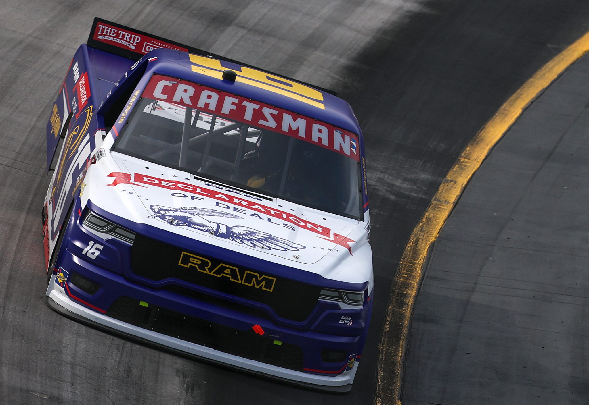 BRISTOL, TENNESSEE - APRIL 10: Justin Haley, driver of the #16 Declaration of Deals Sales Event RAM, drives during practice for the the NASCAR Craftsman Truck Series Tennessee Army National Guard 250 at Bristol Motor Speedway on April 10, 2026 in Bristol, Tennessee. (Photo by Chris Graythen/Getty Images) | Getty Images