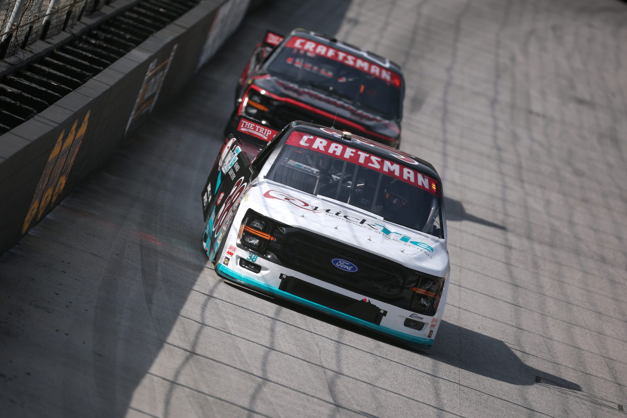BRISTOL, TENNESSEE - APRIL 10: Chandler Smith, driver of the #38 QuickTie Ford, drives during practice for the the NASCAR Craftsman Truck Series Tennessee Army National Guard 250 at Bristol Motor Speedway on April 10, 2026 in Bristol, Tennessee. (Photo by Chris Graythen/Getty Images) | Getty Images