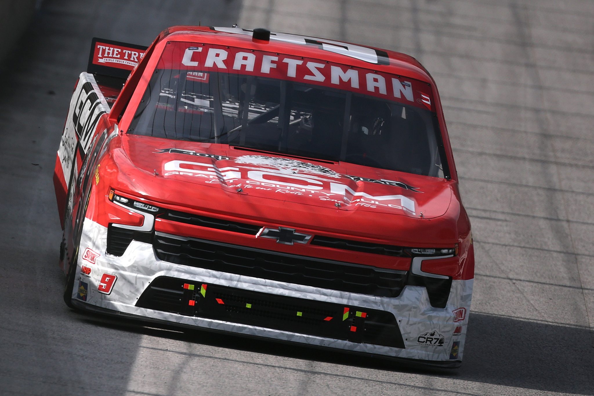 BRISTOL, TENNESSEE - APRIL 10: Grant Enfinger, driver of the #9 Grant County Mulch Chevrolet, drives during practice for the the NASCAR Craftsman Truck Series Tennessee Army National Guard 250 at Bristol Motor Speedway on April 10, 2026 in Bristol, Tennessee. (Photo by Chris Graythen/Getty Images) | Getty Images