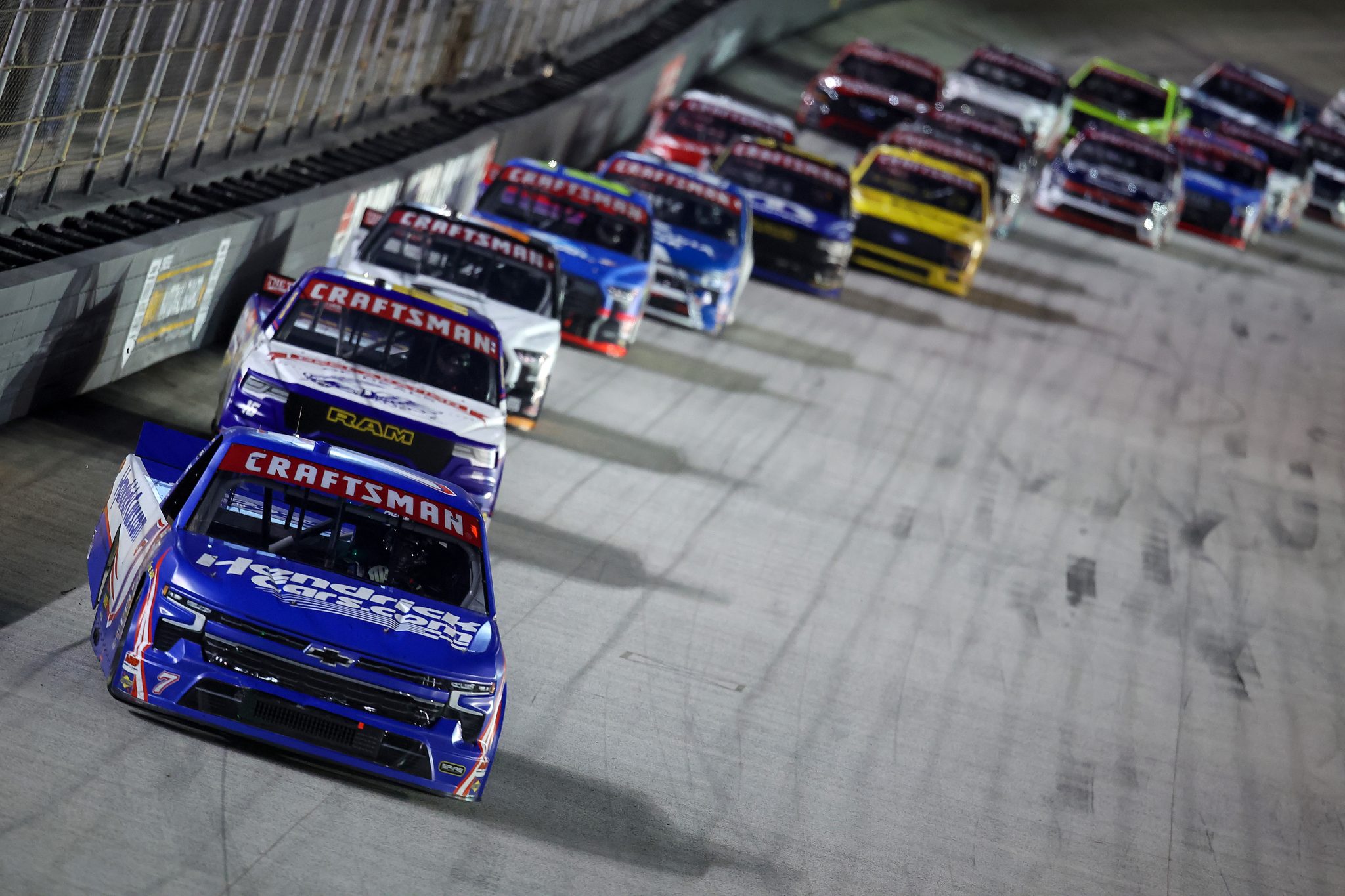 BRISTOL, TENNESSEE - APRIL 10: Kyle Busch, driver of the #7 HendrickCars.com Chevrolet, drives during the NASCAR Craftsman Truck Series Tennessee Army National Guard 250 at Bristol Motor Speedway on April 10, 2026 in Bristol, Tennessee. (Photo by Jonathan Bachman/Getty Images) | Getty Images
