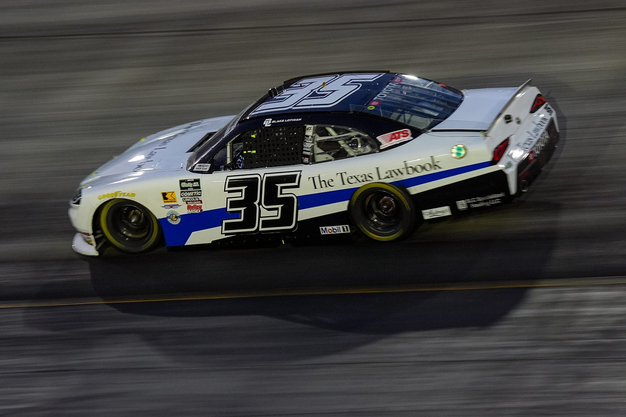 BRISTOL, TENNESSEE - APRIL 11: Blake Lothian, driver of the #35 The Texas Lawbook Toyota, drives during the NASCAR O'Reilly Auto Parts Series Suburban Propane 300 at Bristol Motor Speedway on April 11, 2026 in Bristol, Tennessee. (Photo by Matt Kelley/Getty Images) | Getty Images