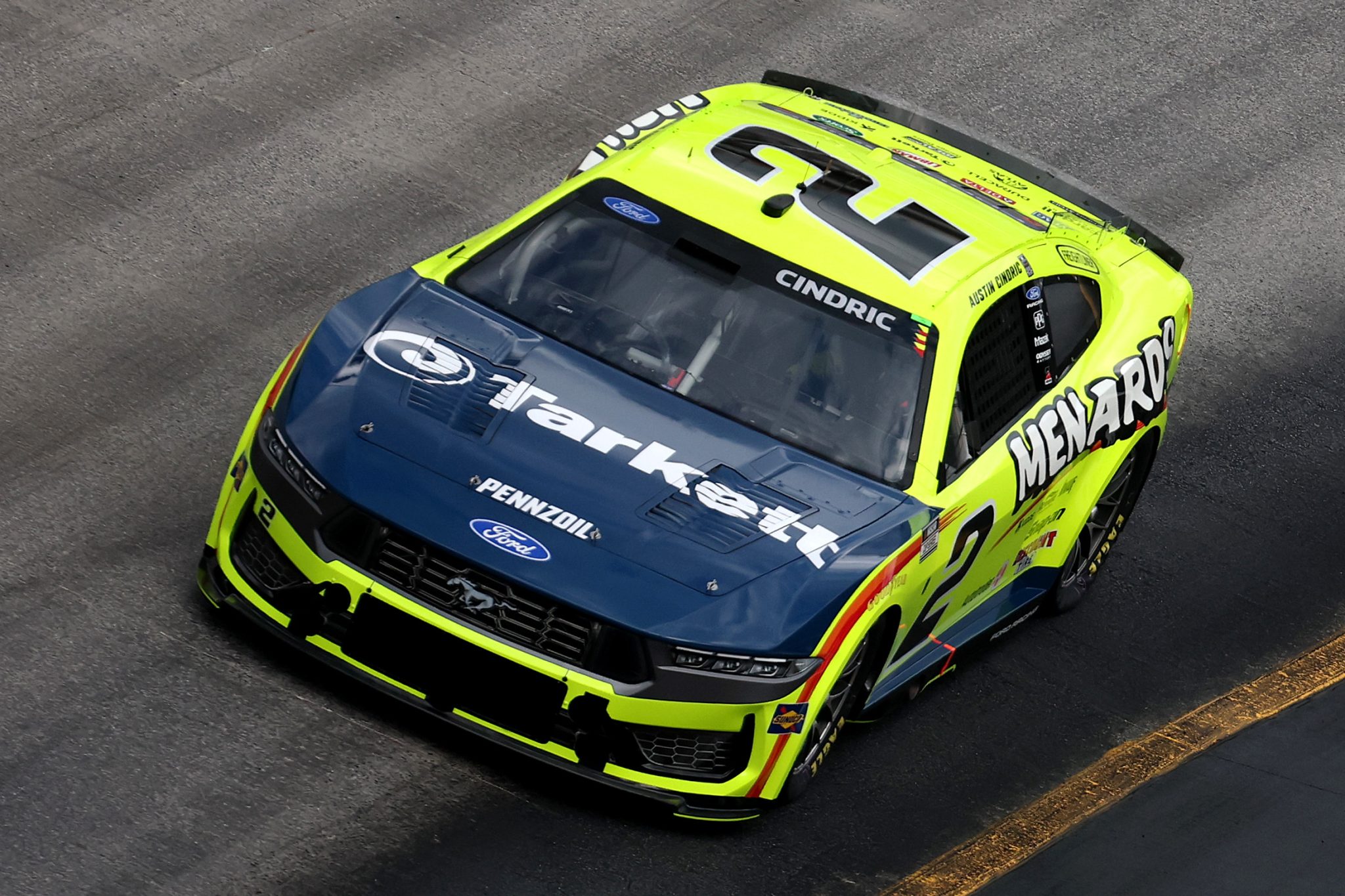 BRISTOL, TENNESSEE - APRIL 11: Austin Cindric, driver of the #2 Menards/Tarkett Ford, drives during practice for the NASCAR Cup Series Food City 500 at Bristol Motor Speedway on April 11, 2026 in Bristol, Tennessee. (Photo by Chris Graythen/Getty Images) | Getty Images