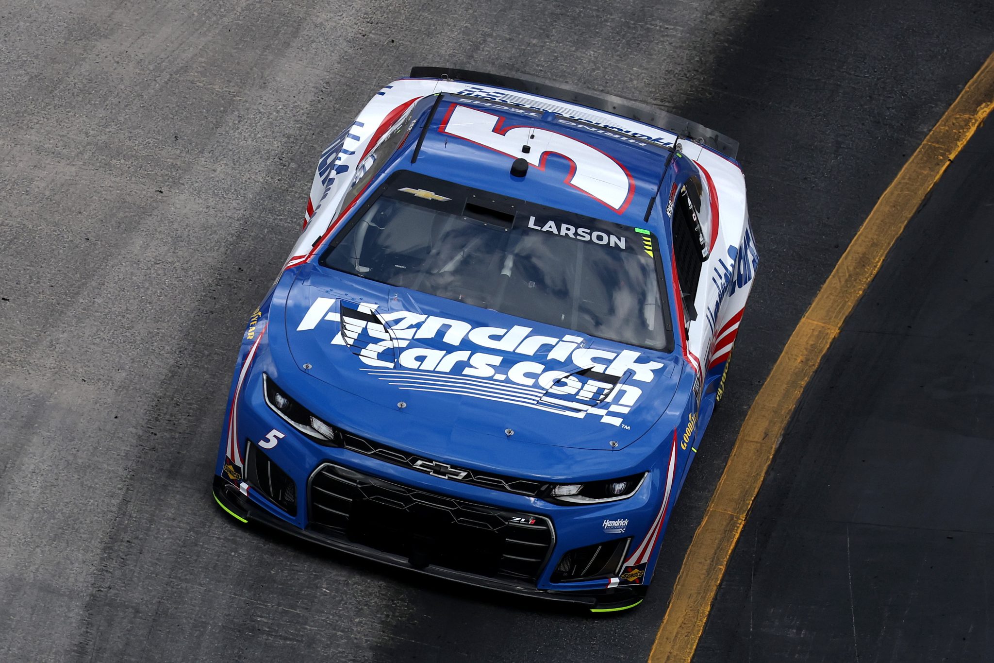 BRISTOL, TENNESSEE - APRIL 11: Kyle Larson, driver of the #5 HendrickCars.com Chevrolet, drives during practice for the NASCAR Cup Series Food City 500 at Bristol Motor Speedway on April 11, 2026 in Bristol, Tennessee. (Photo by Chris Graythen/Getty Images) | Getty Images