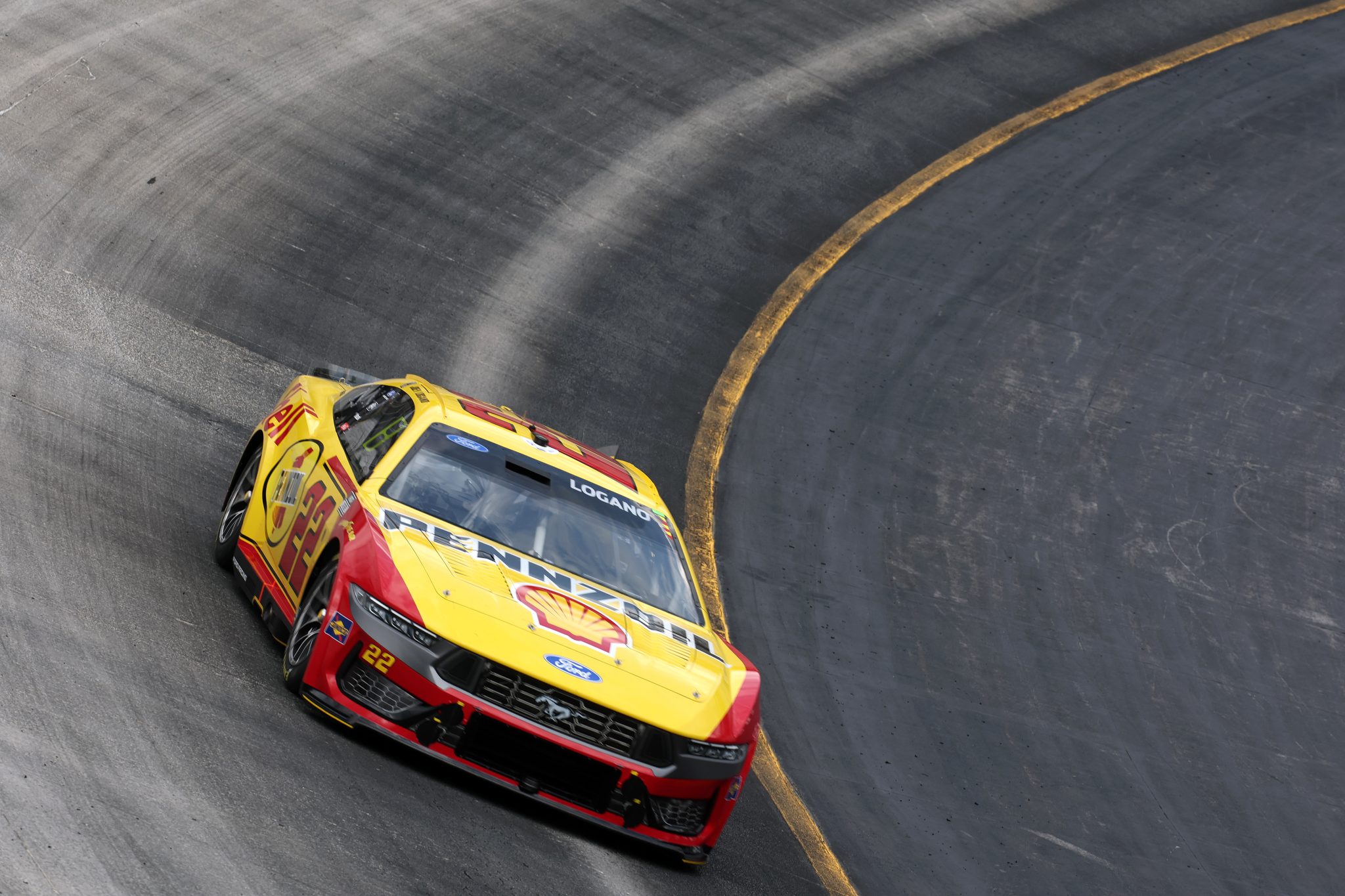 BRISTOL, TENNESSEE - APRIL 11: Joey Logano, driver of the #22 Shell Pennzoil Ford, drives during practice for the NASCAR Cup Series Food City 500 at Bristol Motor Speedway on April 11, 2026 in Bristol, Tennessee. (Photo by Chris Graythen/Getty Images) | Getty Images
