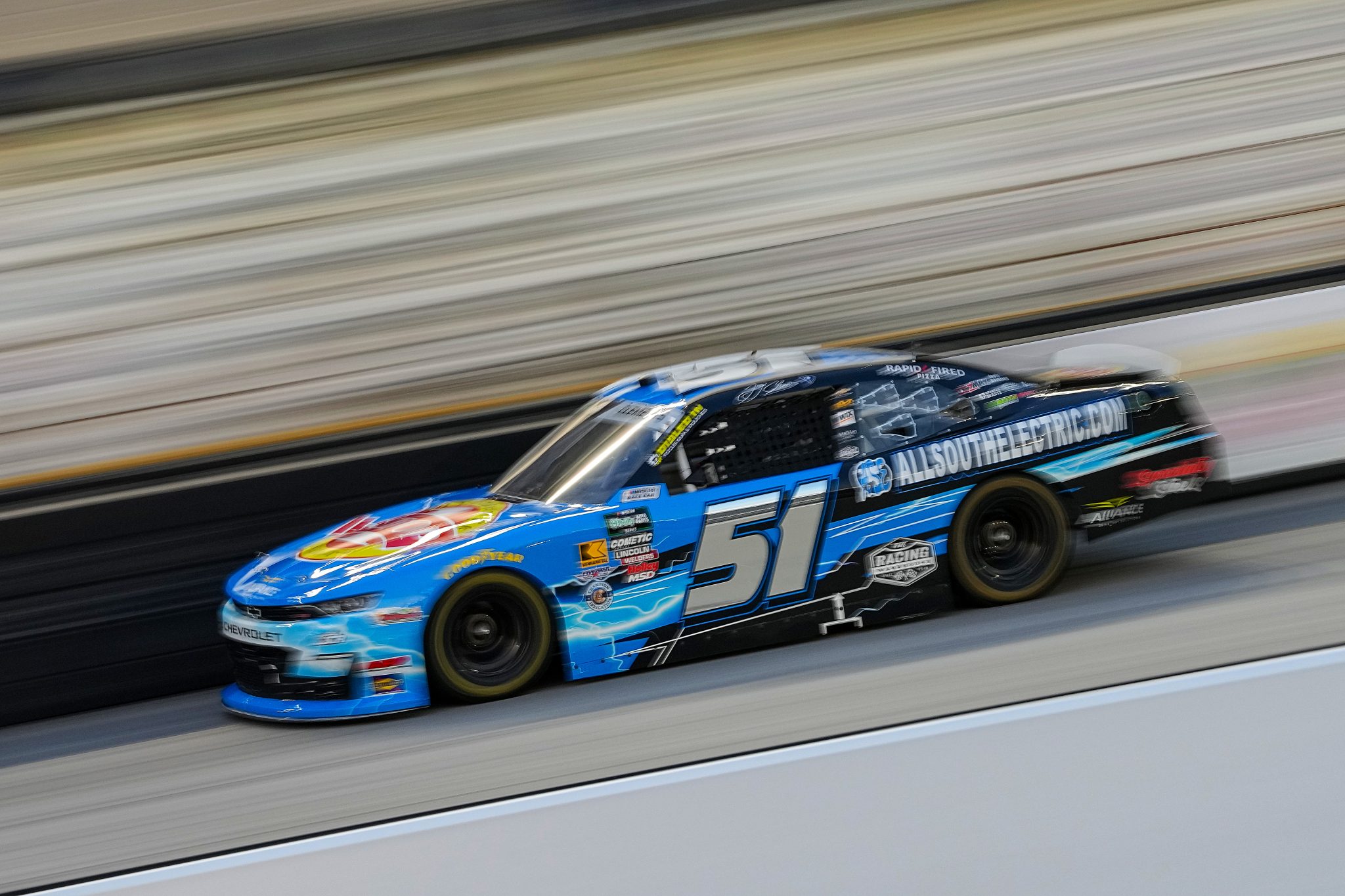 BRISTOL, TENNESSEE - APRIL 11: Jeremy Clements, driver of the #51 All South Electric/One Stop Convenience Stores Chevrolet, drives during the NASCAR O'Reilly Auto Parts Series Suburban Propane 300 at Bristol Motor Speedway on April 11, 2026 in Bristol, Tennessee. (Photo by Matt Kelley/Getty Images) | Getty Images