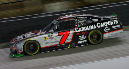 BRISTOL, TENNESSEE - APRIL 11: Justin Allgaier, driver of the #7 Carolina Carports Chevrolet, drives during the NASCAR O'Reilly Auto Parts Series Suburban Propane 300 at Bristol Motor Speedway on April 11, 2026 in Bristol, Tennessee. (Photo by Matt Kelley/Getty Images) | Getty Images