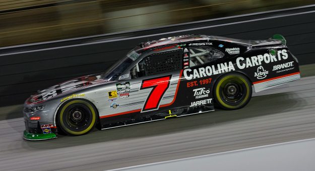 BRISTOL, TENNESSEE - APRIL 11: Justin Allgaier, driver of the #7 Carolina Carports Chevrolet, drives during the NASCAR O'Reilly Auto Parts Series Suburban Propane 300 at Bristol Motor Speedway on April 11, 2026 in Bristol, Tennessee. (Photo by Matt Kelley/Getty Images) | Getty Images