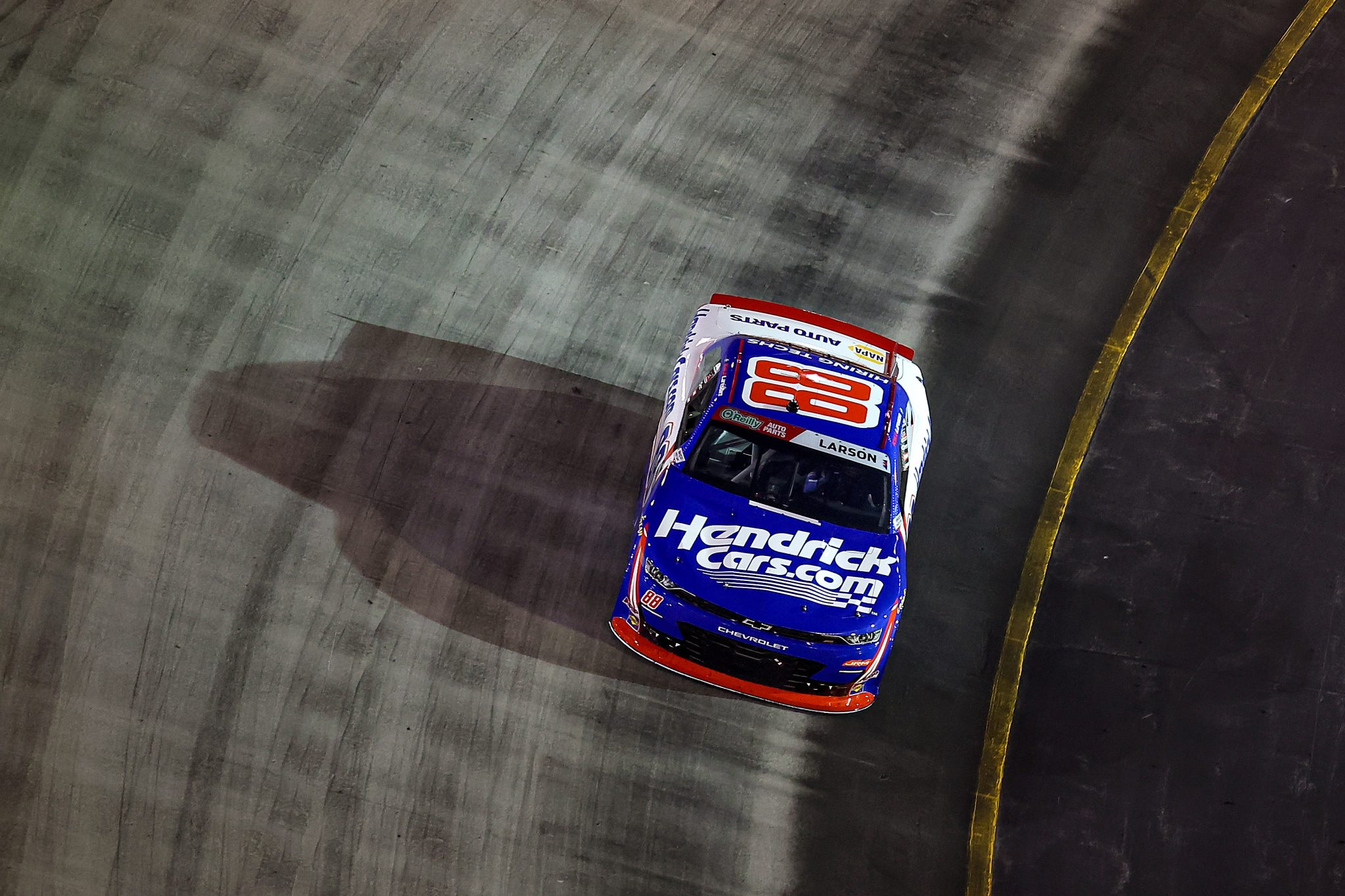 BRISTOL, TENNESSEE - APRIL 11: Kyle Larson, driver of the #88 HendrickCars.com Chevrolet, drives during the NASCAR O'Reilly Auto Parts Series Suburban Propane 300 at Bristol Motor Speedway on April 11, 2026 in Bristol, Tennessee. (Photo by Jonathan Bachman/Getty Images) | Getty Images