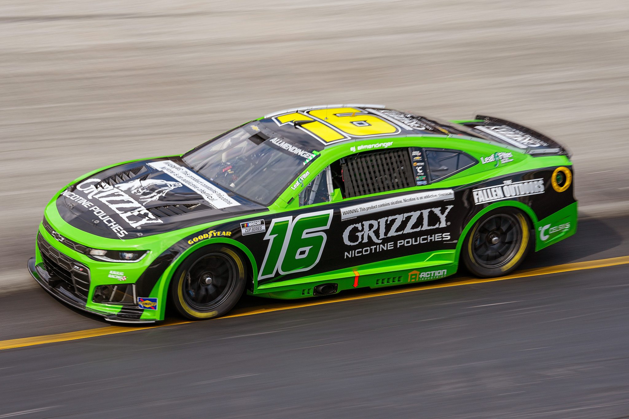 BRISTOL, TENNESSEE - APRIL 11: AJ Allmendinger, driver of the #16 Grizzly Nicotine Pouches Chevrolet, drives during practice for the NASCAR Cup Series Food City 500 at Bristol Motor Speedway on April 11, 2026 in Bristol, Tennessee. (Photo by Matt Kelley/Getty Images) | Getty Images