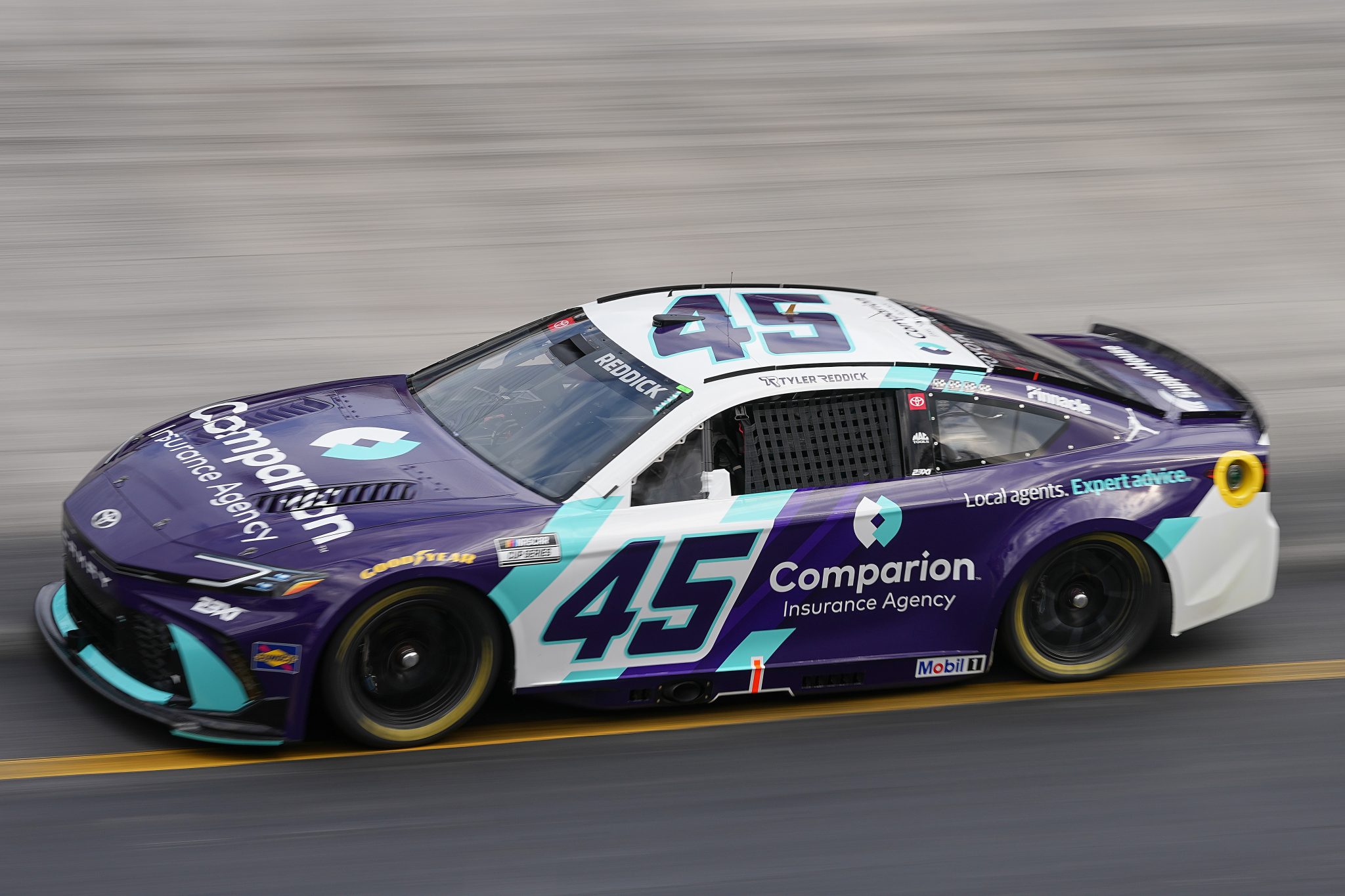 BRISTOL, TENNESSEE - APRIL 11: Tyler Reddick, driver of the #45 Comparion Insurance Toyota, drives during practice for the NASCAR Cup Series Food City 500 at Bristol Motor Speedway on April 11, 2026 in Bristol, Tennessee. (Photo by Matt Kelley/Getty Images) | Getty Images