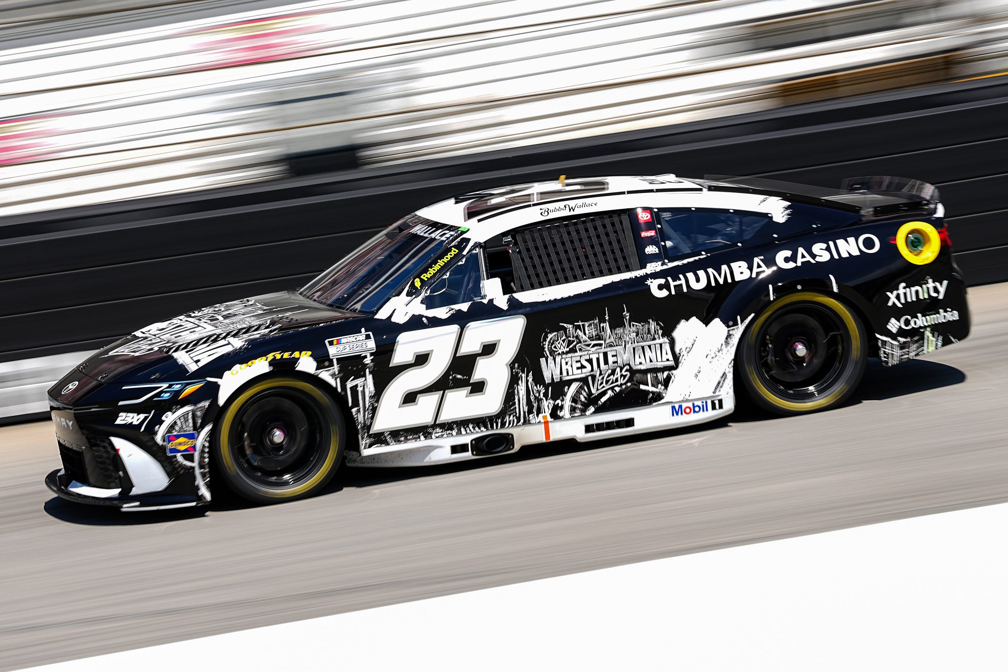 BRISTOL, TENNESSEE - APRIL 12: Bubba Wallace, driver of the #23 WWE/Chumba Casino Toyota, drives during the NASCAR Cup Series Food City 500 at Bristol Motor Speedway on April 12, 2026 in Bristol, Tennessee. (Photo by Matt Kelley/Getty Images) | Getty Images