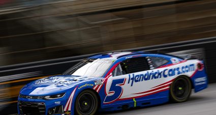 BRISTOL, TENNESSEE - APRIL 12: Kyle Larson, driver of the #5 HendrickCars.com Chevrolet, drives during the NASCAR Cup Series Food City 500 at Bristol Motor Speedway on April 12, 2026 in Bristol, Tennessee. (Photo by Matt Kelley/Getty Images) | Getty Images