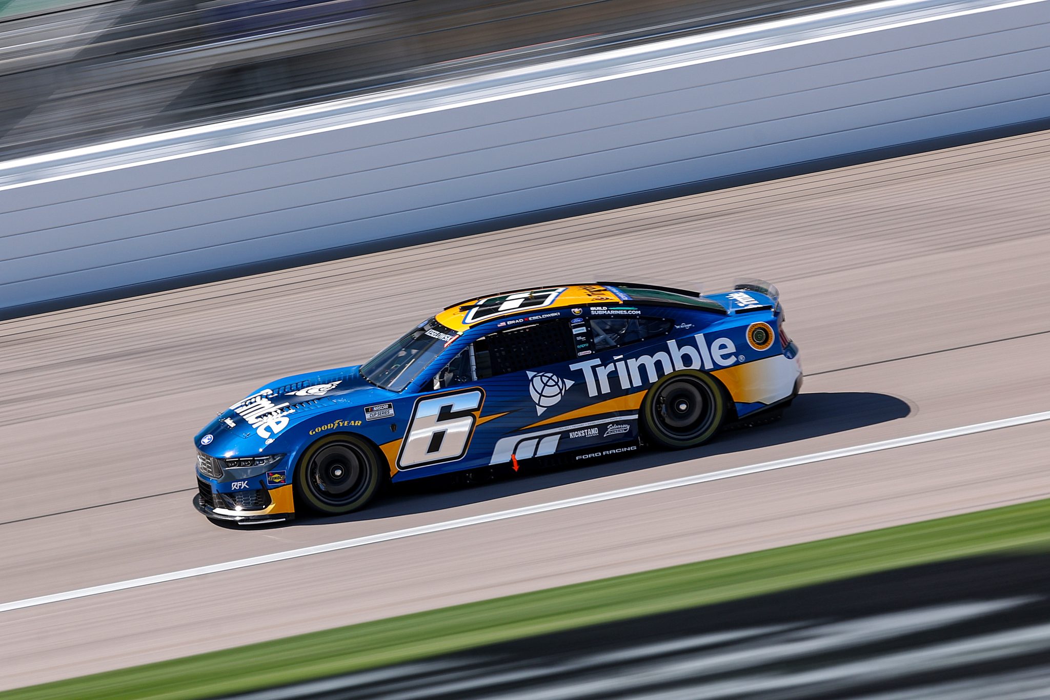 KANSAS CITY, KANSAS - APRIL 18: Brad Keselowski, driver of the #6 Trimble Ford, drives during practice for the NASCAR Cup Series AdventHealth 400 at Kansas Speedway on April 18, 2026 in Kansas City, Kansas. (Photo by David Jensen/Getty Images) | Getty Images