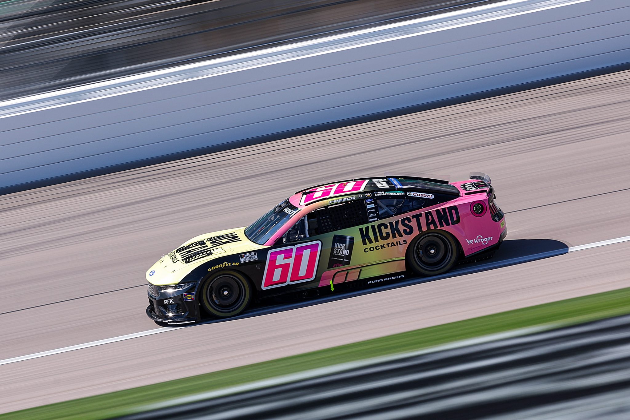 KANSAS CITY, KANSAS - APRIL 18: Ryan Preece, driver of the #60 Kickstand Cocktails Ford, drives during practice for the NASCAR Cup Series AdventHealth 400 at Kansas Speedway on April 18, 2026 in Kansas City, Kansas. (Photo by David Jensen/Getty Images) | Getty Images