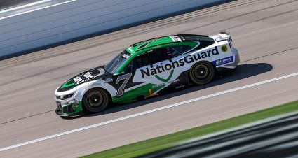 KANSAS CITY, KANSAS - APRIL 18: Daniel Suarez, driver of the #7 NationsGuard Chevrolet, drives during practice for the NASCAR Cup Series AdventHealth 400 at Kansas Speedway on April 18, 2026 in Kansas City, Kansas. (Photo by David Jensen/Getty Images) | Getty Images