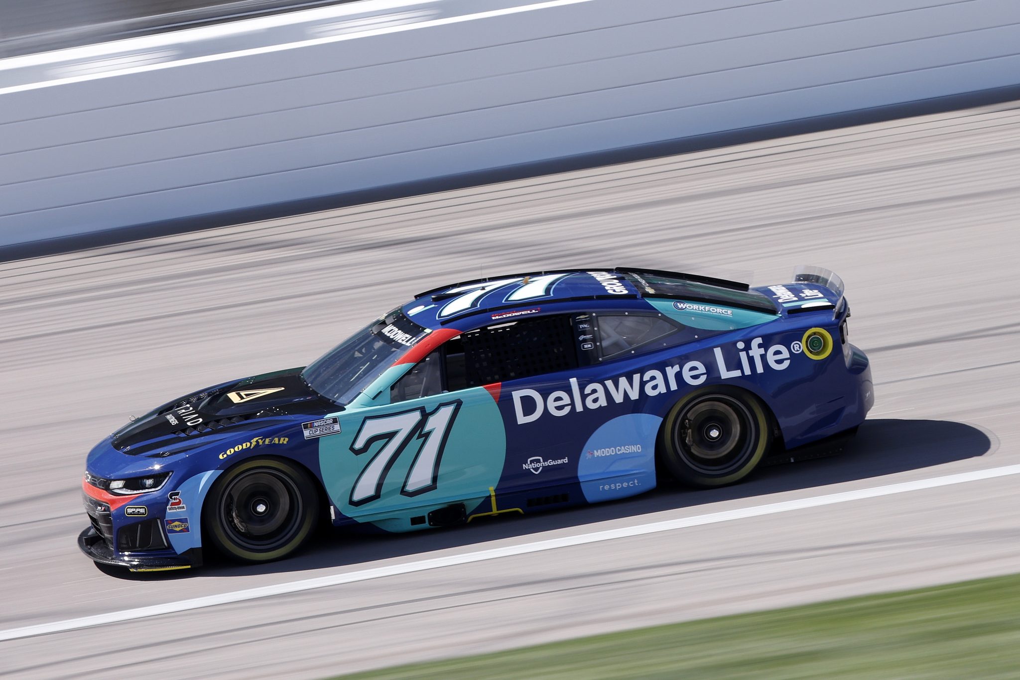 KANSAS CITY, KANSAS - APRIL 18: Michael McDowell, driver of the #71 Delaware Life/Triad Partners Chevrolet, drives during practice for the NASCAR Cup Series AdventHealth 400 at Kansas Speedway on April 18, 2026 in Kansas City, Kansas. (Photo by Sean Gardner/Getty Images) | Getty Images