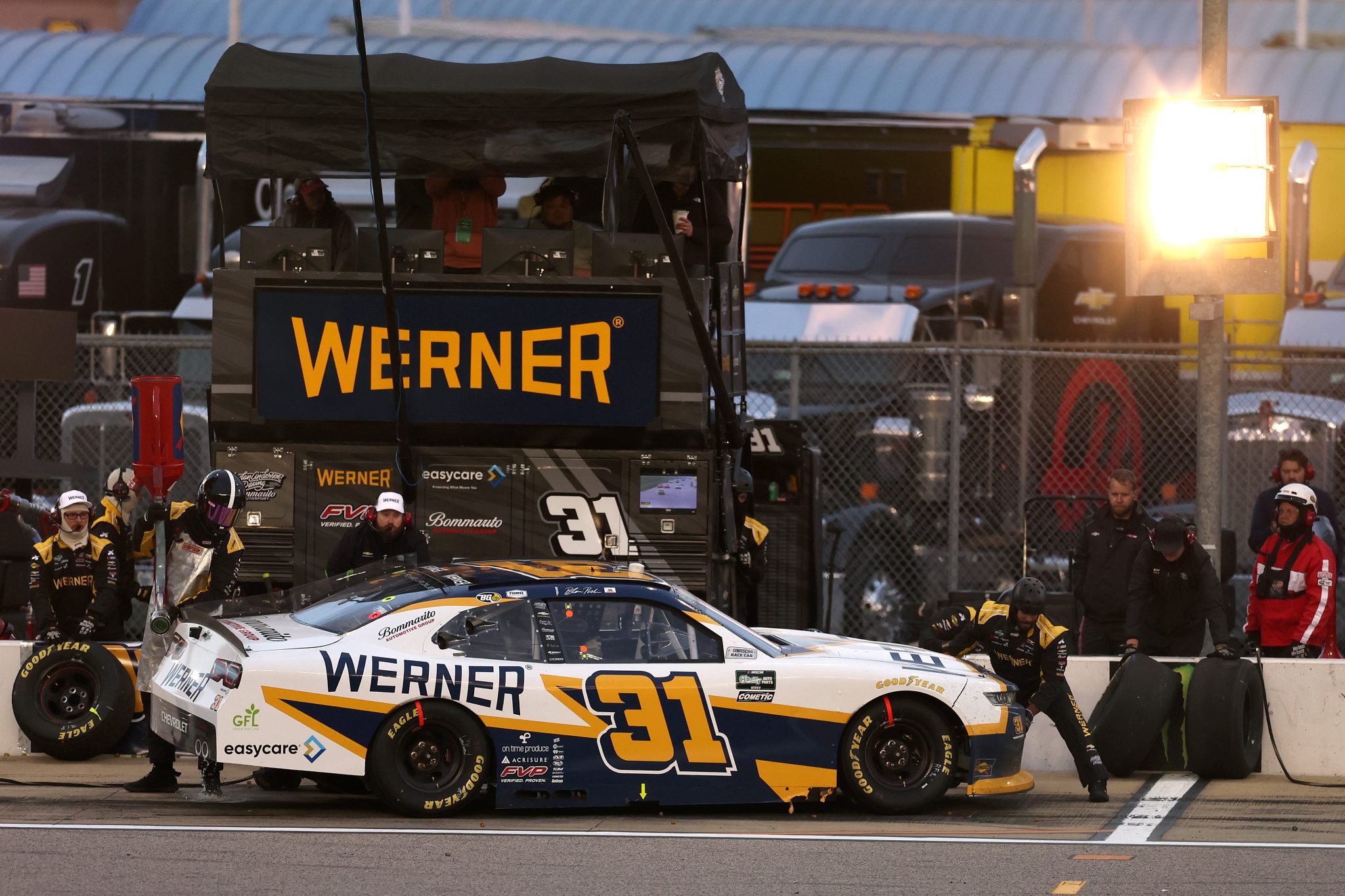 KANSAS CITY, KANSAS - APRIL 18: Blaine Perkins, driver of the #31 WERNER Chevrolet, pits during the NASCAR O'Reilly Auto Parts Series Kansas Lottery 300 at Kansas Speedway on April 18, 2026 in Kansas City, Kansas. (Photo by David Jensen/Getty Images) | Getty Images