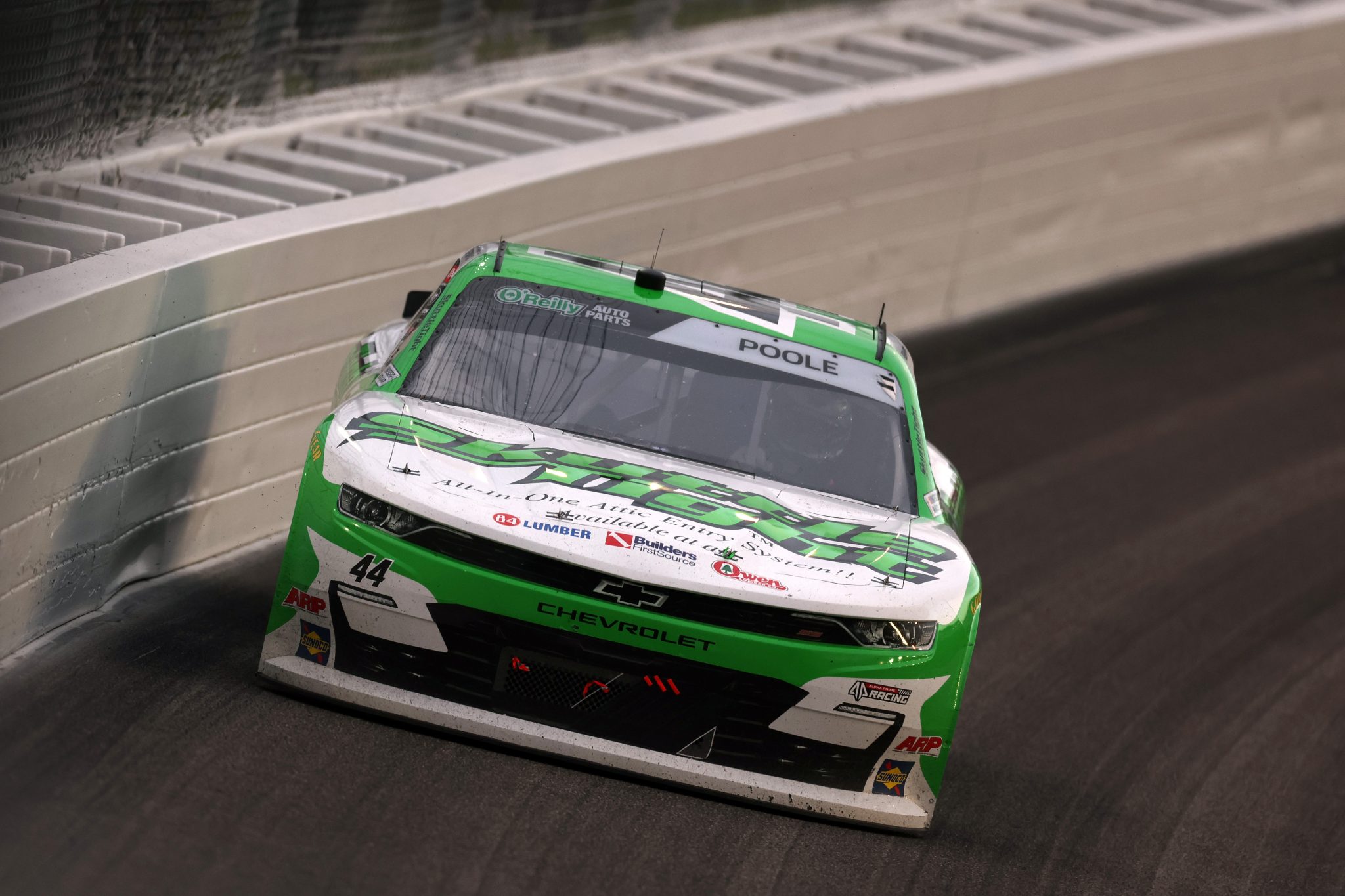 KANSAS CITY, KANSAS - APRIL 18: Brennan Poole, driver of the #44 Chevrolet, drives during the NASCAR O'Reilly Auto Parts Series Kansas Lottery 300 at Kansas Speedway on April 18, 2026 in Kansas City, Kansas. (Photo by David Jensen/Getty Images) | Getty Images