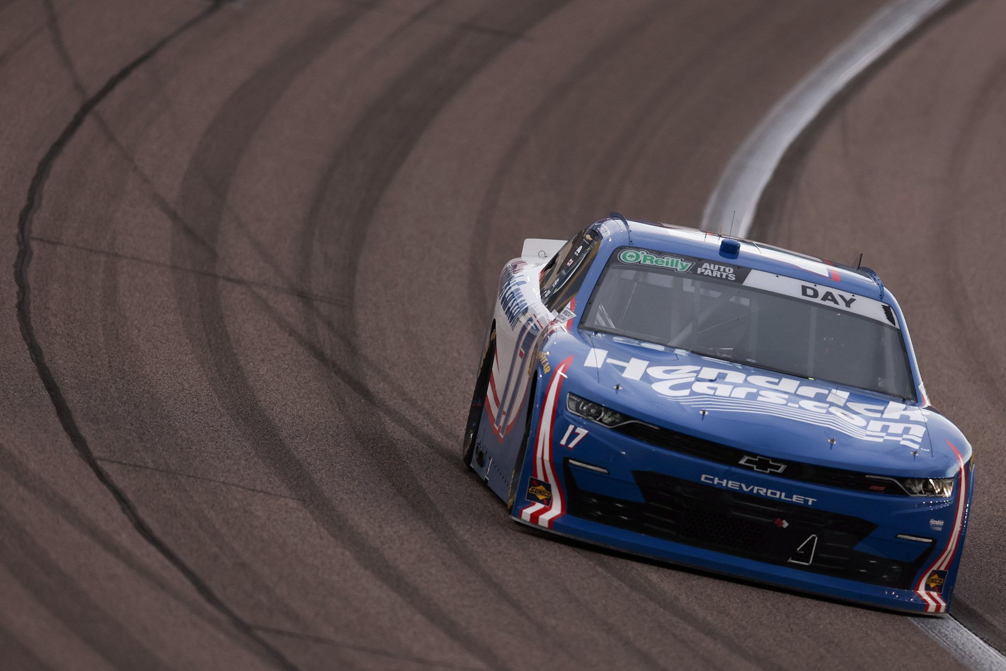 KANSAS CITY, KANSAS - APRIL 18: Corey Day, driver of the #17 HendrickCars.com Chevrolet, drives during the NASCAR O'Reilly Auto Parts Series Kansas Lottery 300 at Kansas Speedway on April 18, 2026 in Kansas City, Kansas. (Photo by David Jensen/Getty Images) | Getty Images