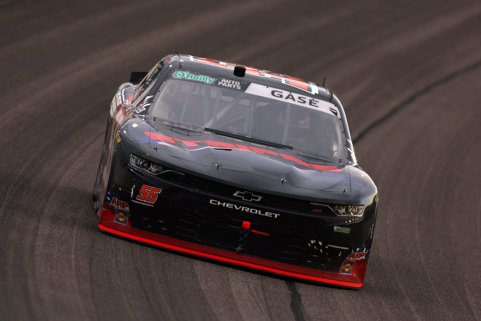 KANSAS CITY, KANSAS - APRIL 18: Joey Gase, driver of the #55 Chevrolet, drives during the NASCAR O'Reilly Auto Parts Series Kansas Lottery 300 at Kansas Speedway on April 18, 2026 in Kansas City, Kansas. (Photo by David Jensen/Getty Images) | Getty Images