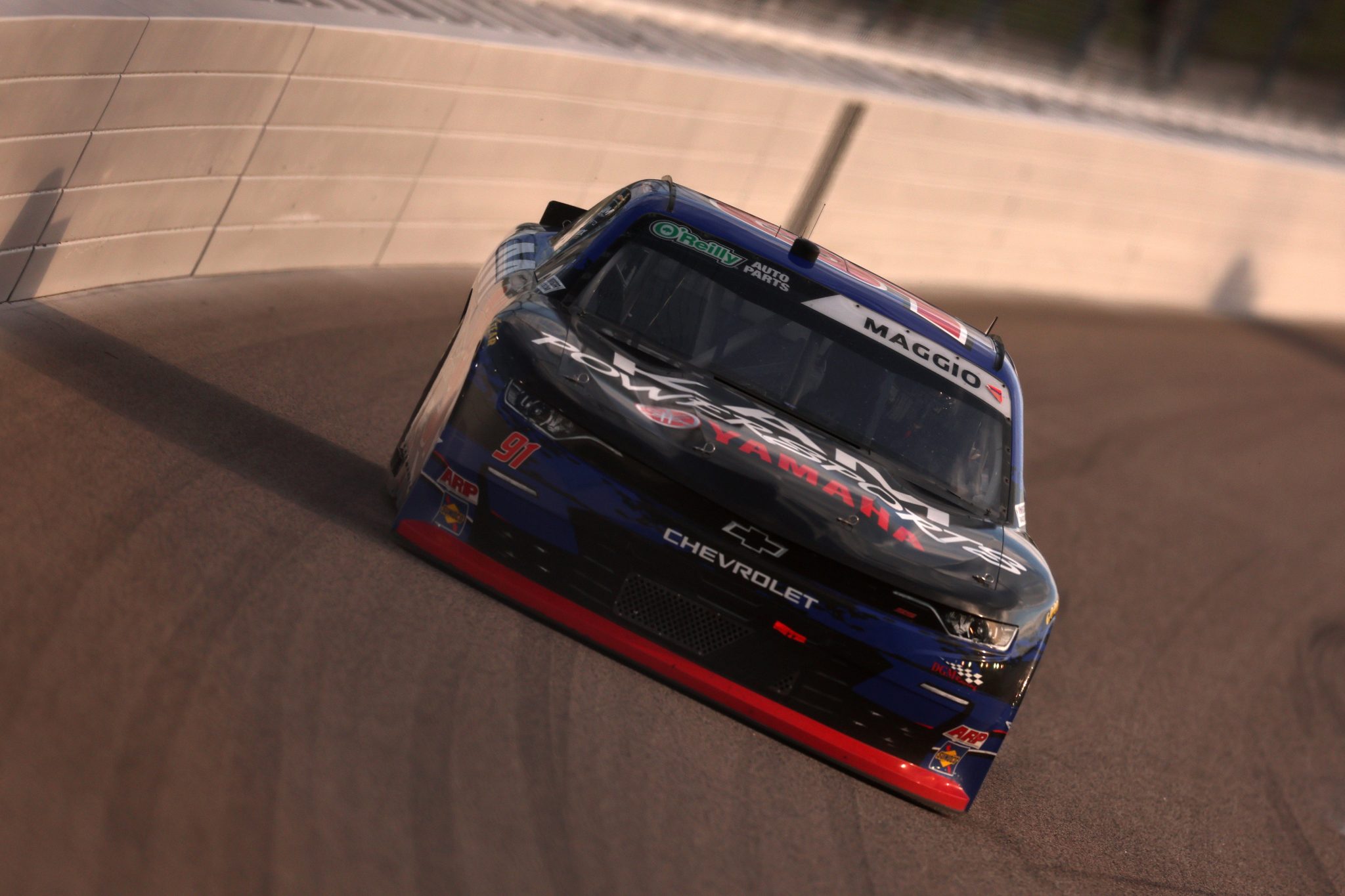 KANSAS CITY, KANSAS - APRIL 18: Mason Maggio, driver of the #91 Chevrolet, drives during the NASCAR O'Reilly Auto Parts Series Kansas Lottery 300 at Kansas Speedway on April 18, 2026 in Kansas City, Kansas. (Photo by David Jensen/Getty Images) | Getty Images