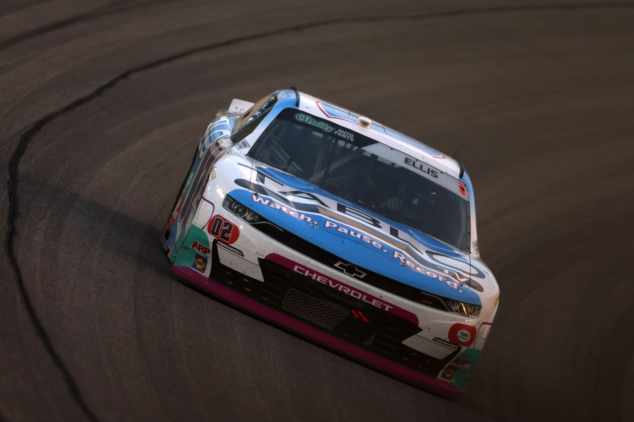 KANSAS CITY, KANSAS - APRIL 18: Ryan Ellis, driver of the #02 Tablo TV Chevy Chevrolet, drives during the NASCAR O'Reilly Auto Parts Series Kansas Lottery 300 at Kansas Speedway on April 18, 2026 in Kansas City, Kansas. (Photo by David Jensen/Getty Images) | Getty Images