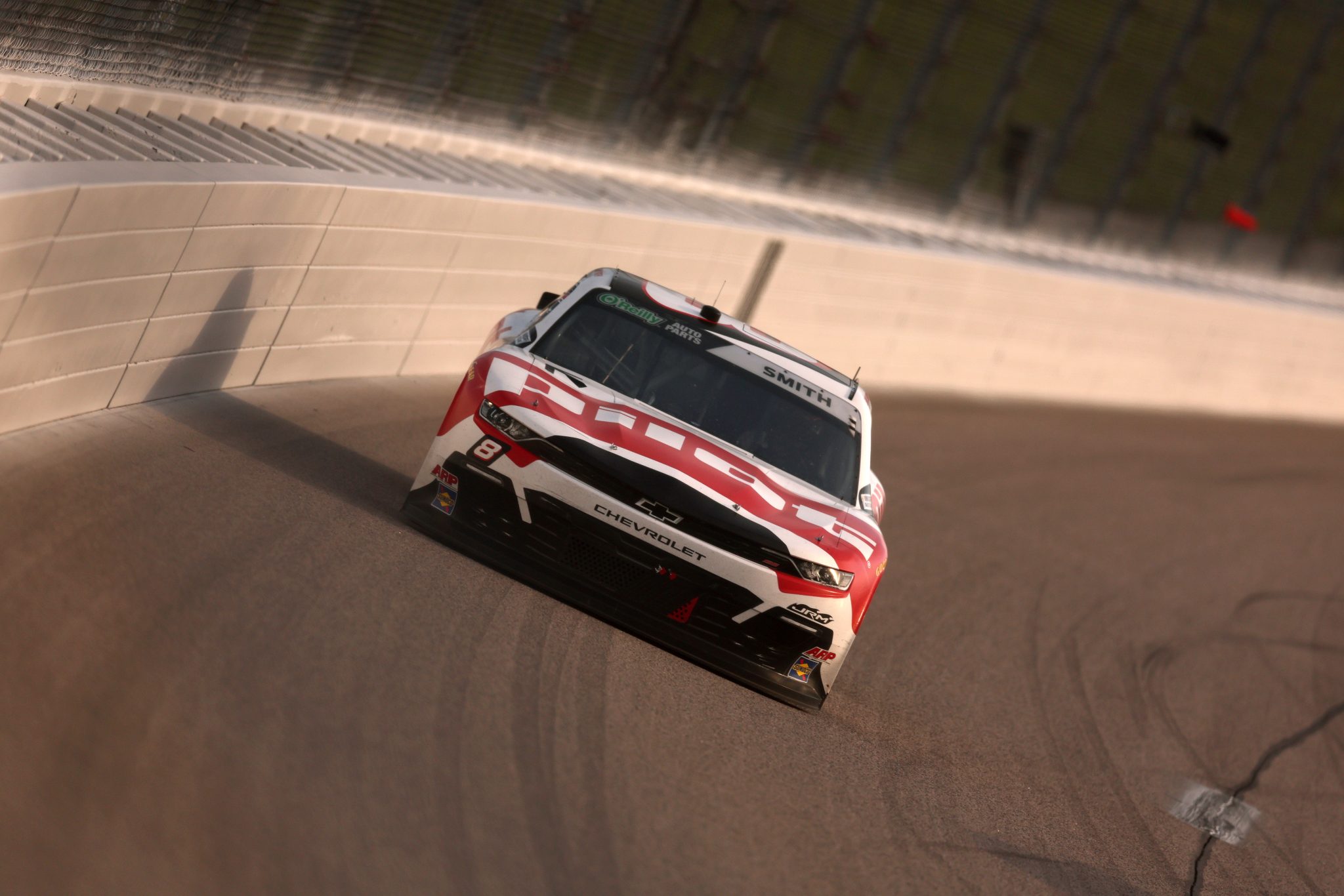 KANSAS CITY, KANSAS - APRIL 18: Sammy Smith, driver of the #8 Pilot Chevrolet, drives during the NASCAR O'Reilly Auto Parts Series Kansas Lottery 300 at Kansas Speedway on April 18, 2026 in Kansas City, Kansas. (Photo by David Jensen/Getty Images) | Getty Images