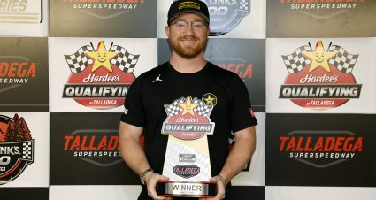 TALLADEGA, ALABAMA - APRIL 25: Tyler Reddick, driver of the #45 Rockstar Energy Drink Toyota, poses for photos after winning the pole award due to a weather canceled qualifying for the NASCAR Cup Series Jack Link's 500 at Talladega Superspeedway on April 25, 2026 in Talladega, Alabama. (Photo by Sean Gardner/Getty Images) | Getty Images