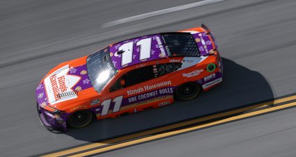 TALLADEGA, ALABAMA - APRIL 26: Denny Hamlin, driver of the #11 King's Hawaiian UBE Coconut Rolls Toyota, drives during the NASCAR Cup Series Jack Link's 500 at Talladega Superspeedway on April 26, 2026 in Talladega, Alabama. (Photo by David Jensen/Getty Images) | Getty Images