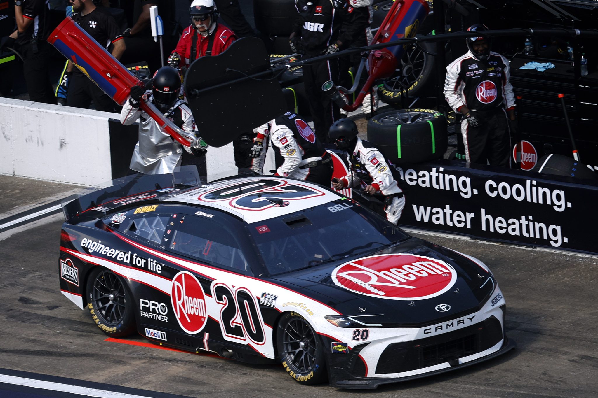 TALLADEGA, ALABAMA - APRIL 26: Christopher Bell, driver of the #20 Rheem Toyota, pits during the NASCAR Cup Series Jack Link's 500 at Talladega Superspeedway on April 26, 2026 in Talladega, Alabama. (Photo by Sean Gardner/Getty Images) | Getty Images