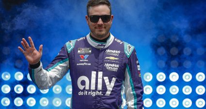 TALLADEGA, ALABAMA - APRIL 26: Alex Bowman, driver of the #48 Ally Chevrolet, waves to fans as he walks onstage during driver intros prior to the NASCAR Cup Series Jack Link's 500 at Talladega Superspeedway on April 26, 2026 in Talladega, Alabama. (Photo by Sean Gardner/Getty Images) | Getty Images