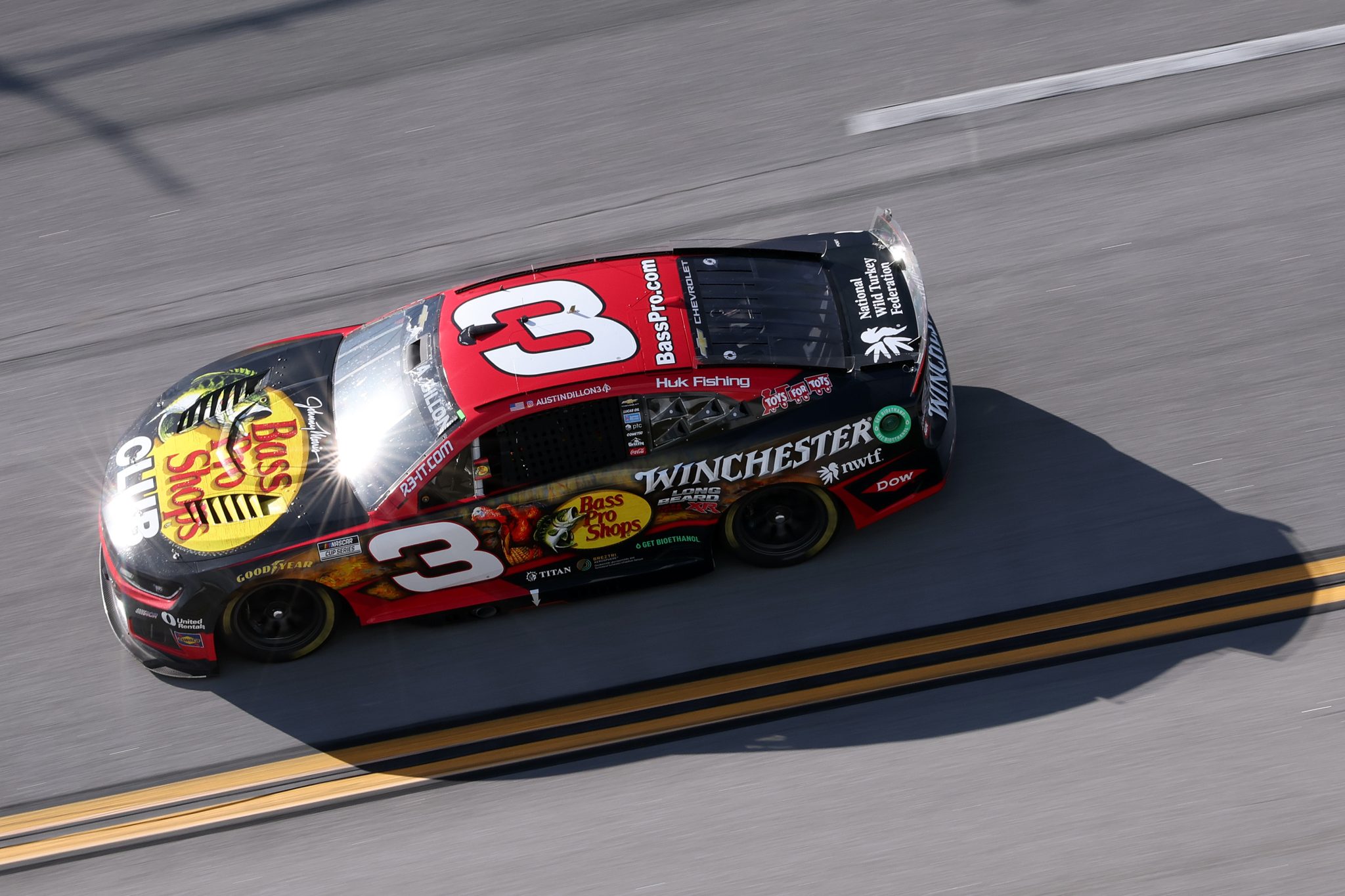 TALLADEGA, ALABAMA - APRIL 26: Austin Dillon, driver of the #3 Bass Pro Shops/Winchester Long Beard XR Chevrolet, drives during the NASCAR Cup Series Jack Link's 500 at Talladega Superspeedway on April 26, 2026 in Talladega, Alabama. (Photo by David Jensen/Getty Images) | Getty Images