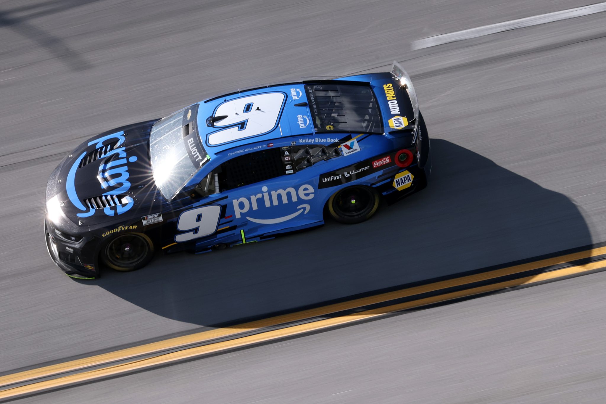 TALLADEGA, ALABAMA - APRIL 26: Chase Elliott, driver of the #9 Amazon Prime Chevrolet, drives during the NASCAR Cup Series Jack Link's 500 at Talladega Superspeedway on April 26, 2026 in Talladega, Alabama. (Photo by David Jensen/Getty Images) | Getty Images