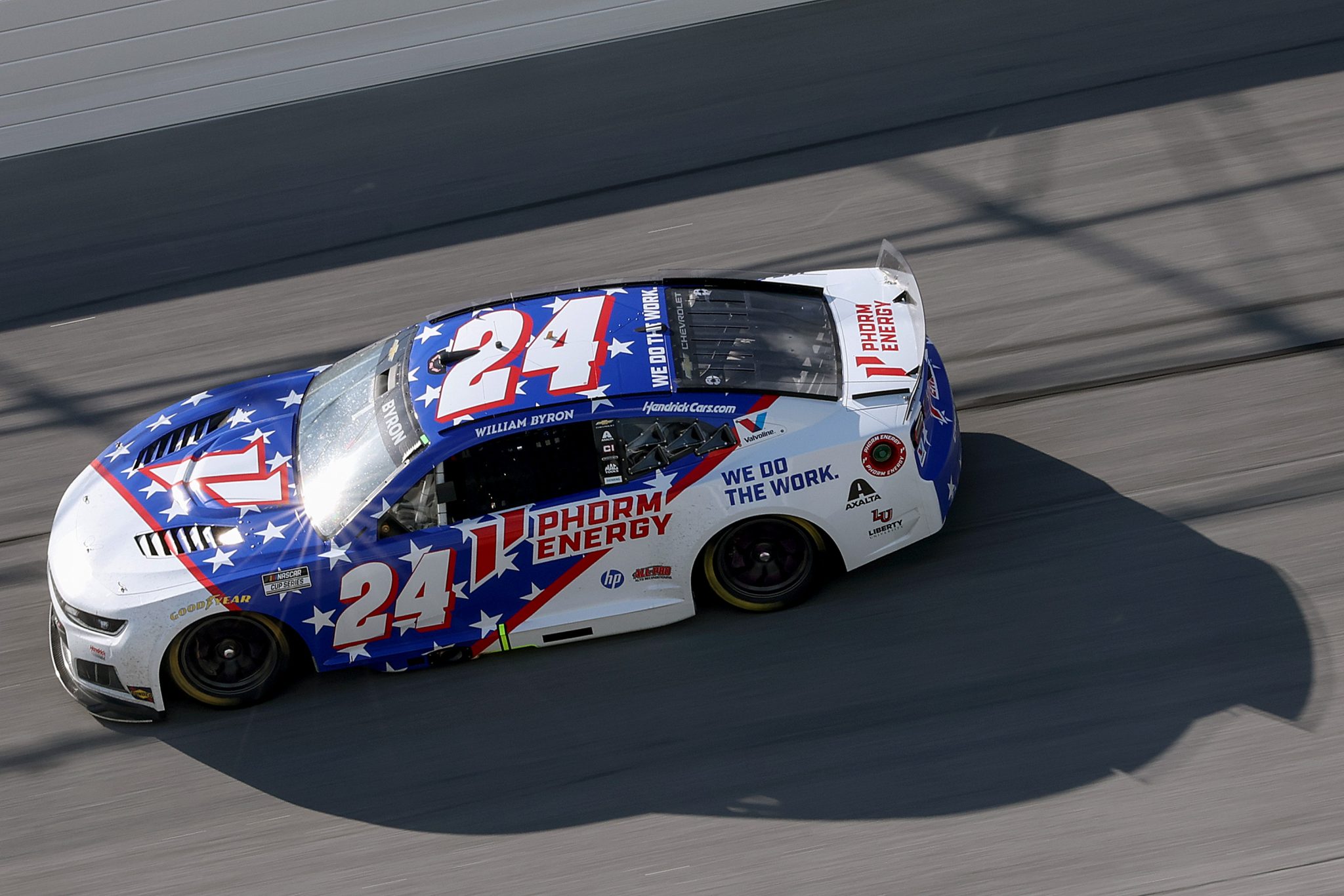 TALLADEGA, ALABAMA - APRIL 26: William Byron, driver of the #24 Phorm Energy Chevrolet, drives during the NASCAR Cup Series Jack Link's 500 at Talladega Superspeedway on April 26, 2026 in Talladega, Alabama. (Photo by David Jensen/Getty Images) | Getty Images