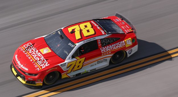 TALLADEGA, ALABAMA - APRIL 26: Daniel Dye, driver of the #78 Champion Container Corporation Chevrolet, drives during the NASCAR Cup Series Jack Link's 500 at Talladega Superspeedway on April 26, 2026 in Talladega, Alabama. (Photo by David Jensen/Getty Images) | Getty Images