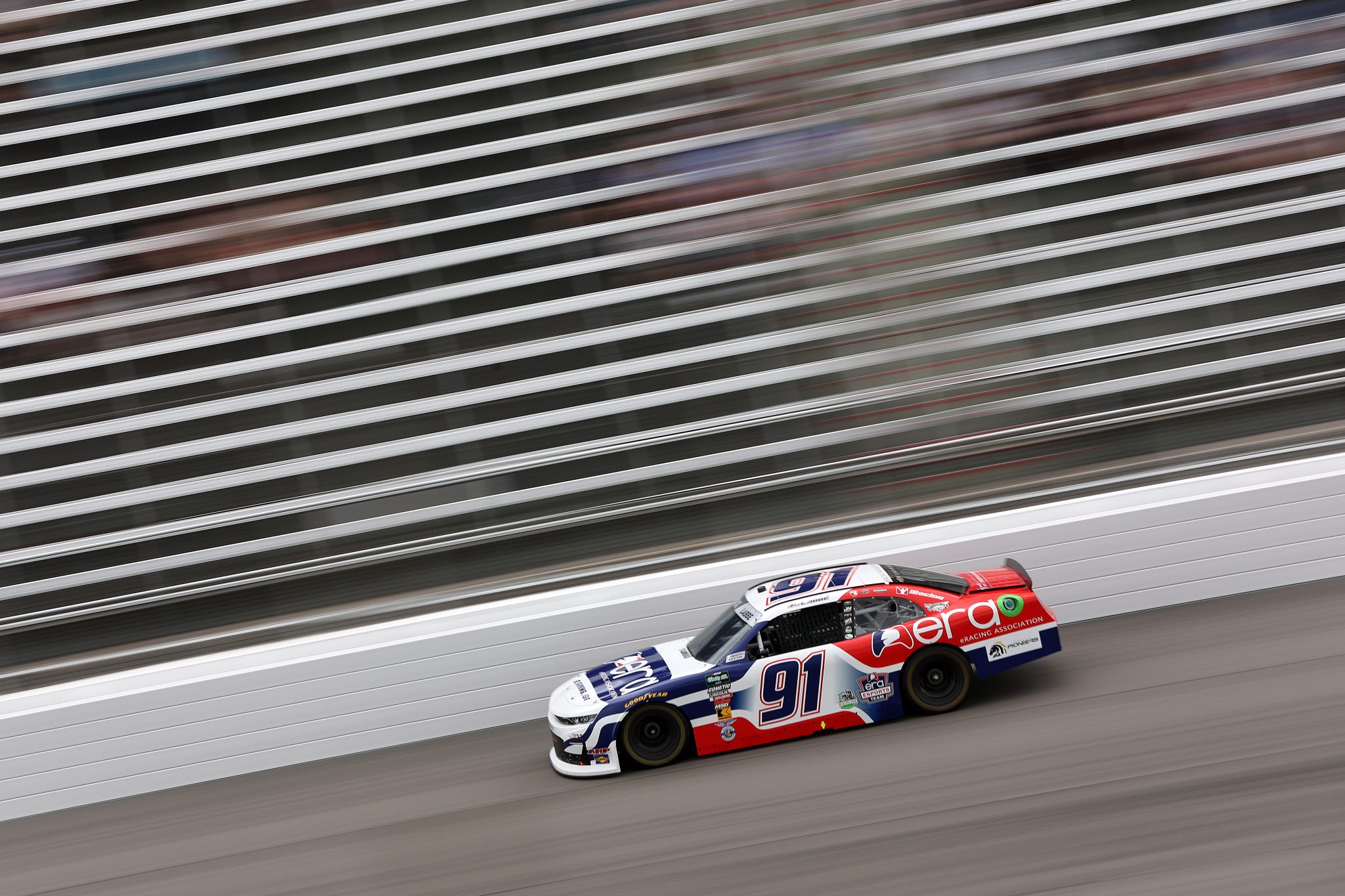 ROCKINGHAM, NORTH CAROLINA - APRIL 03: Alex Labbe, driver of the #91 eRacing Association Chevrolet, drives during for the NASCAR O'Reilly Auto Parts Series North Carolina Education Lottery 250 Presented by Black's Tire at Rockingham Speedway on April 03, 2026 in Rockingham, North Carolina. (Photo by Meg Oliphant/Getty Images) | Getty Images