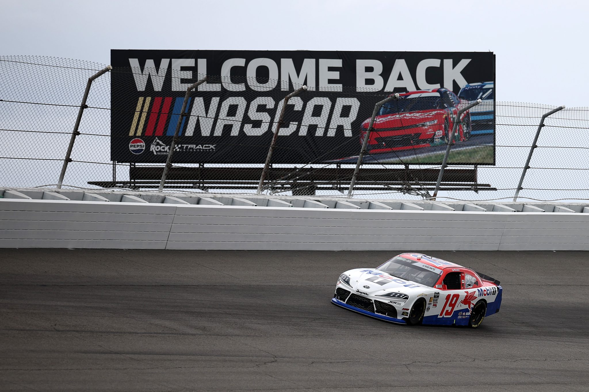 ROCKINGHAM, NORTH CAROLINA - APRIL 03: Brent Crews, driver of the #19 Mobil 1 Toyota, drives during practice for the NASCAR O'Reilly Auto Parts Series North Carolina Education Lottery 250 Presented by Black's Tire at Rockingham Speedway on April 03, 2026 in Rockingham, North Carolina. (Photo by James Gilbert/Getty Images) | Getty Images