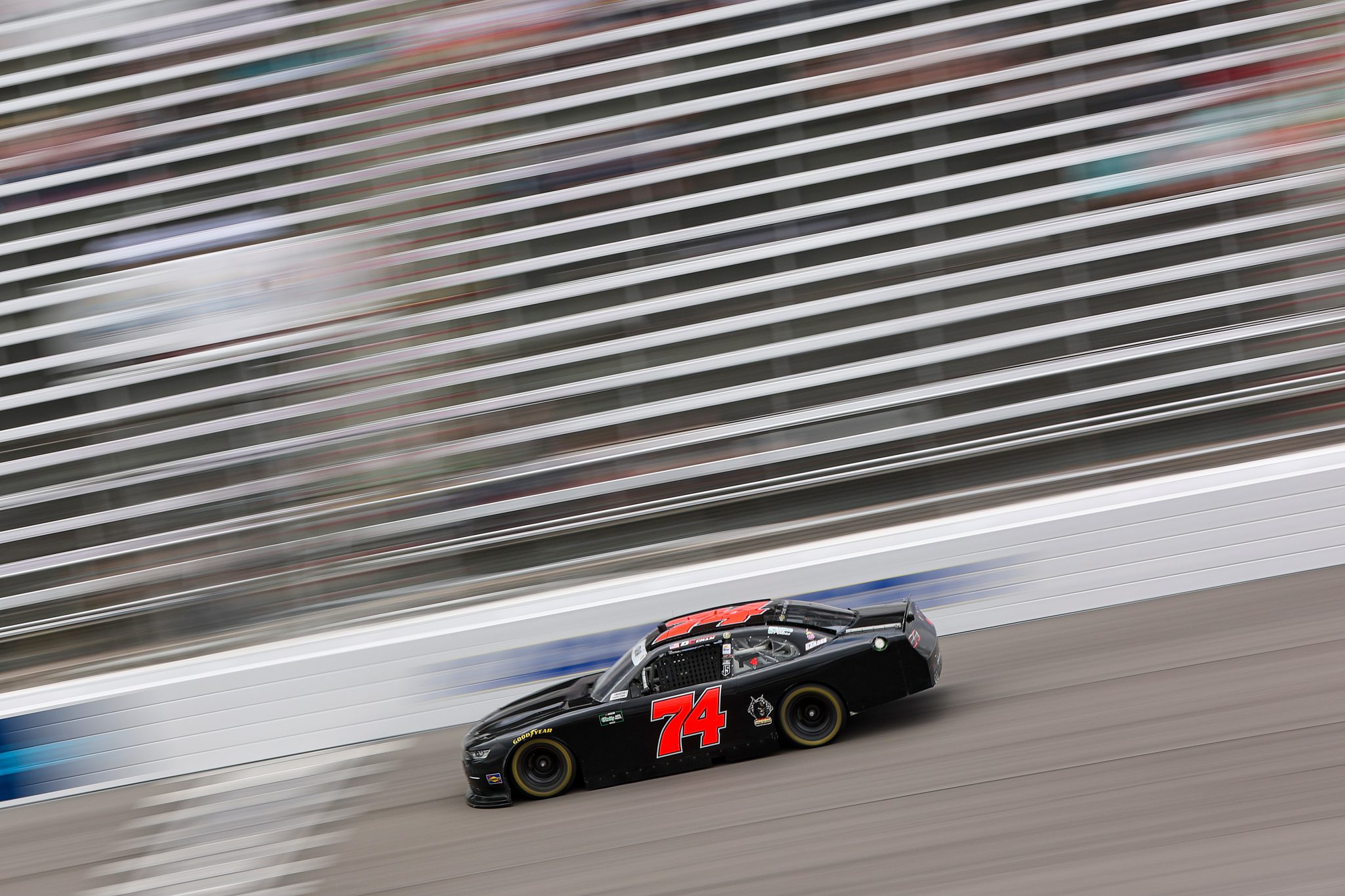 ROCKINGHAM, NORTH CAROLINA - APRIL 03: Dawson Cram, driver of the #74 Outlaws Sim Series Chevrolet, drives during practice for the NASCAR O'Reilly Auto Parts Series North Carolina Education Lottery 250 Presented by Black's Tire at Rockingham Speedway on April 03, 2026 in Rockingham, North Carolina. (Photo by Meg Oliphant/Getty Images) | Getty Images