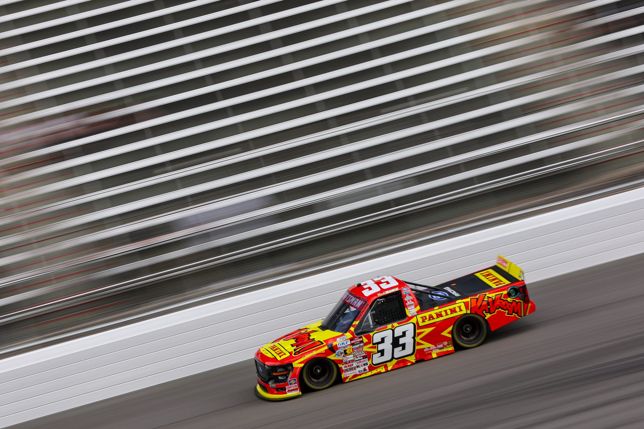 ROCKINGHAM, NORTH CAROLINA - APRIL 03: Frankie Muniz, driver of the #33 Panini Ka-Vroom Ford, drives during practice for the NASCAR Craftsman Truck Series Black's Tire 200 at Rockingham Speedway on April 03, 2026 in Rockingham, North Carolina. (Photo by Meg Oliphant/Getty Images) | Getty Images