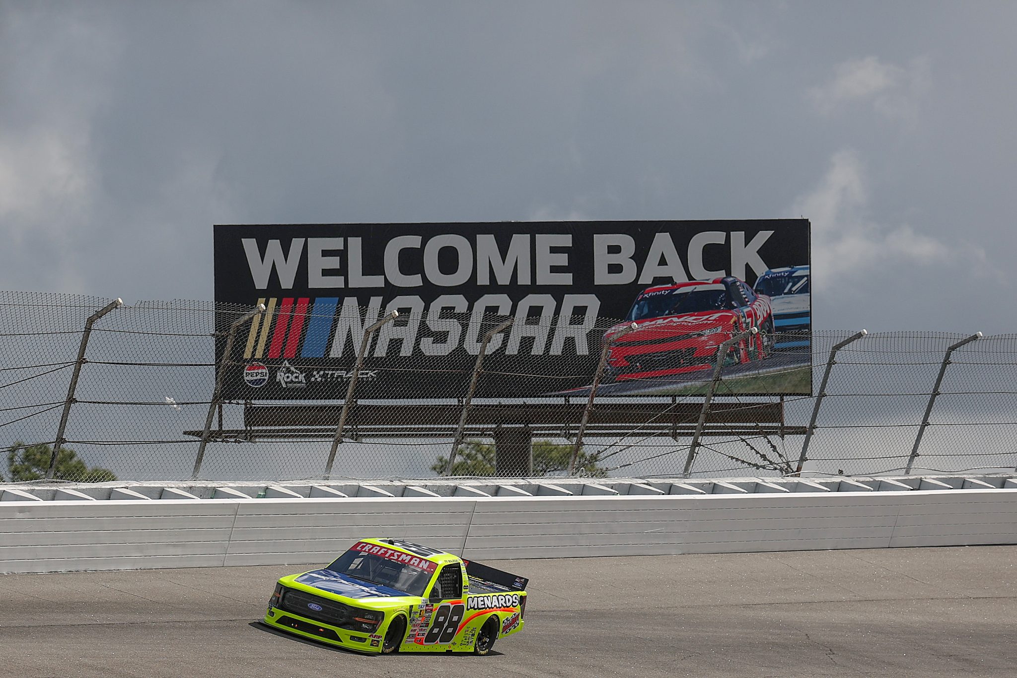 ROCKINGHAM, NORTH CAROLINA - APRIL 03: Ty Majeski, driver of the #88 SunCast/Menards Ford, drives during practice for the NASCAR Craftsman Truck Series Black's Tire 200 at Rockingham Speedway on April 03, 2026 in Rockingham, North Carolina. (Photo by James Gilbert/Getty Images) | Getty Images