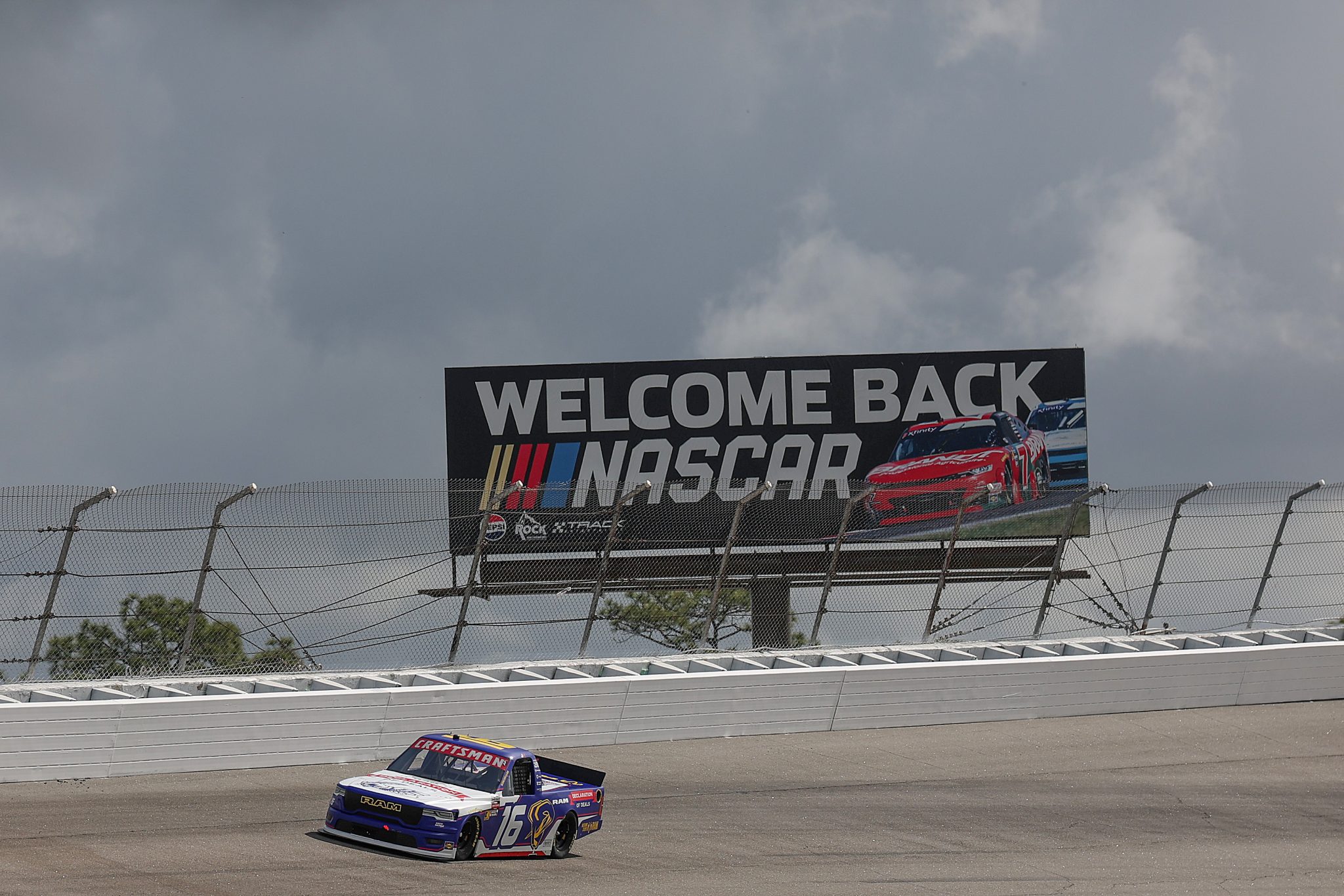 ROCKINGHAM, NORTH CAROLINA - APRIL 03: Justin Haley, driver of the #16 Declaration of Deals RAM, drives during practice for the NASCAR Craftsman Truck Series Black's Tire 200 at Rockingham Speedway on April 03, 2026 in Rockingham, North Carolina. (Photo by James Gilbert/Getty Images) | Getty Images