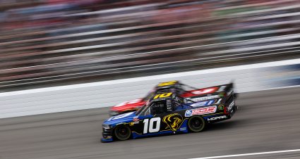 ROCKINGHAM, NORTH CAROLINA - APRIL 03: Corey LaJoie, driver of the #10 Mopar RAM, drives during the NASCAR Craftsman Truck Series Black's Tire 200 at Rockingham Speedway on April 03, 2026 in Rockingham, North Carolina. (Photo by James Gilbert/Getty Images) | Getty Images