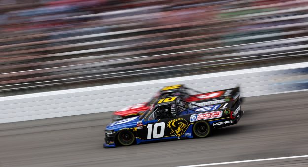 ROCKINGHAM, NORTH CAROLINA - APRIL 03: Corey LaJoie, driver of the #10 Mopar RAM, drives during the NASCAR Craftsman Truck Series Black's Tire 200 at Rockingham Speedway on April 03, 2026 in Rockingham, North Carolina. (Photo by James Gilbert/Getty Images) | Getty Images